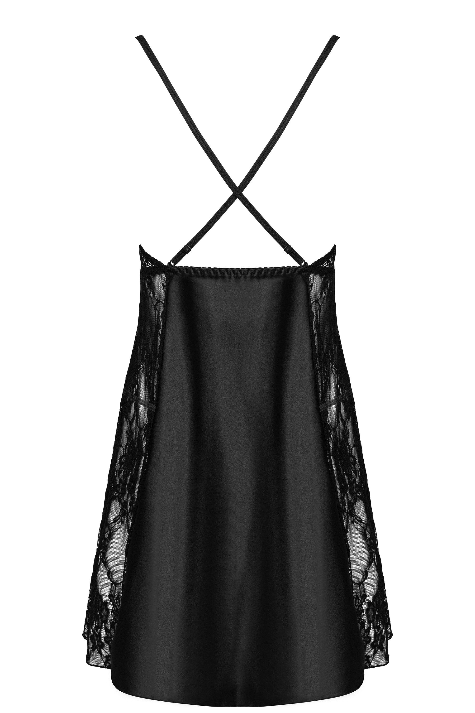 Beauty Night Fashion Negligé Negligee Delight schwarz mit String Satin mit Spitze (2-tlg)