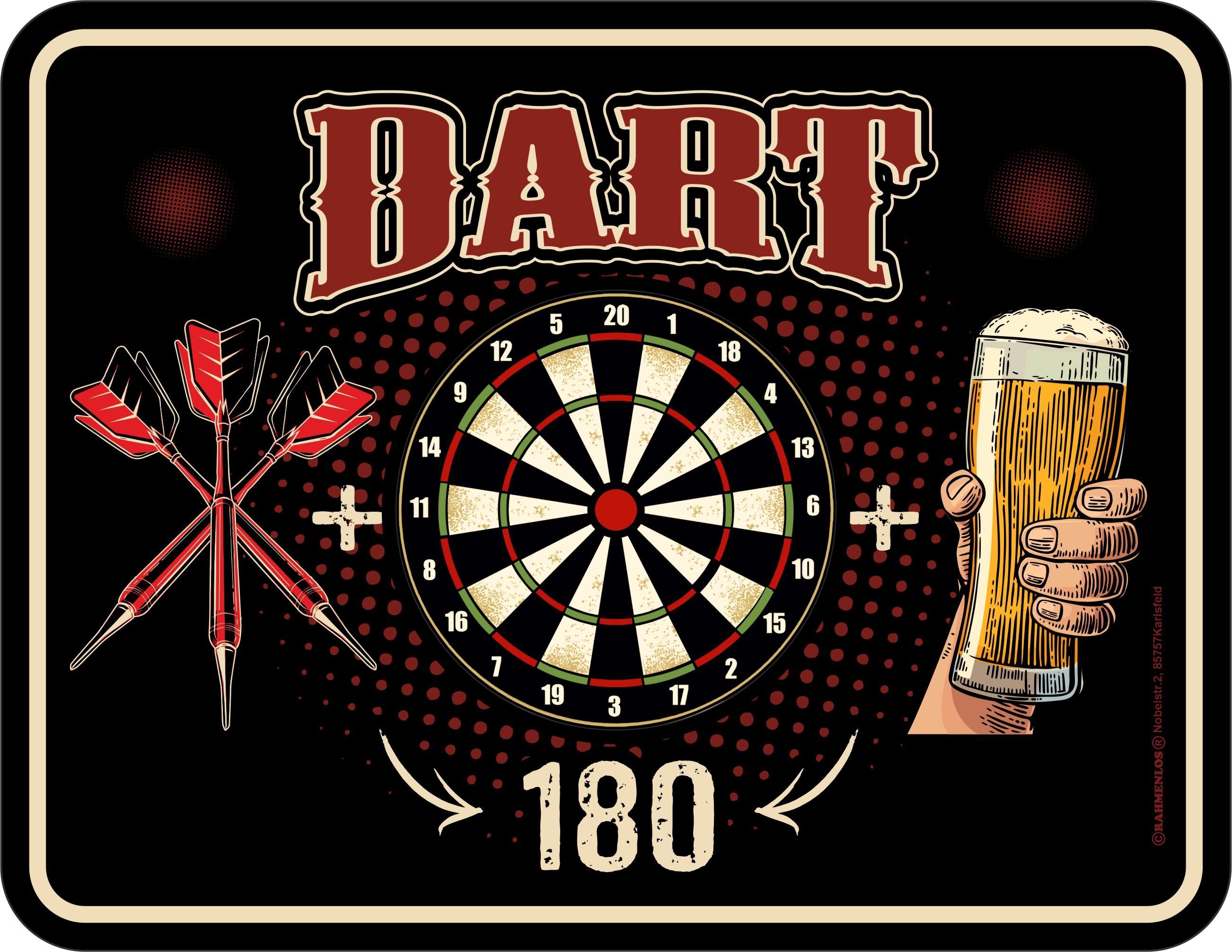 RAHMENLOS® Metallschild für Dart-Spieler: Dartboard 180