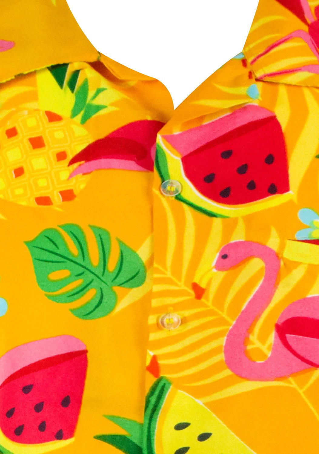 King Kameha Hawaiihemd Flamingo Melone Funky Hawaii-Hemd Kurzarm Front-Tasche Stylish Unisex