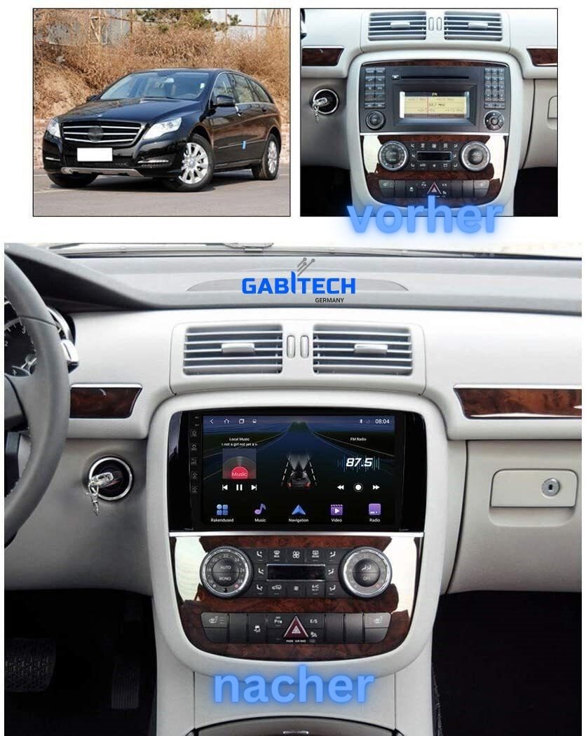 GABITECH 9 Zoll Android 13 Autoradio für Mercedes Benz R-Klasse GPS Carplay Autoradio (FM / AM-Radio, RDS, DAB+ Optional, Drahtloses Carplay & AndroidAuto,3D Navi, 4GB RAM; 64GB ROM,WiFi,DAB)