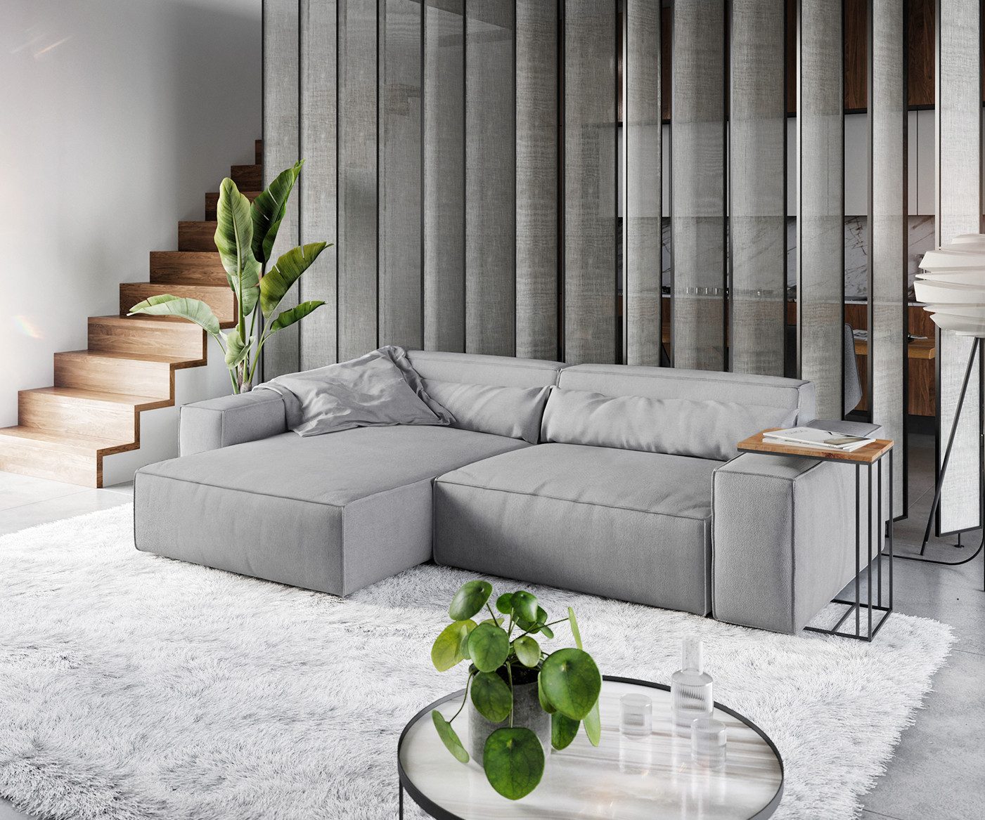 DELIFE Ecksofa Sirpio, XL Mikrofaser Grau 270x170 cm Recamiere variabel günstig online kaufen