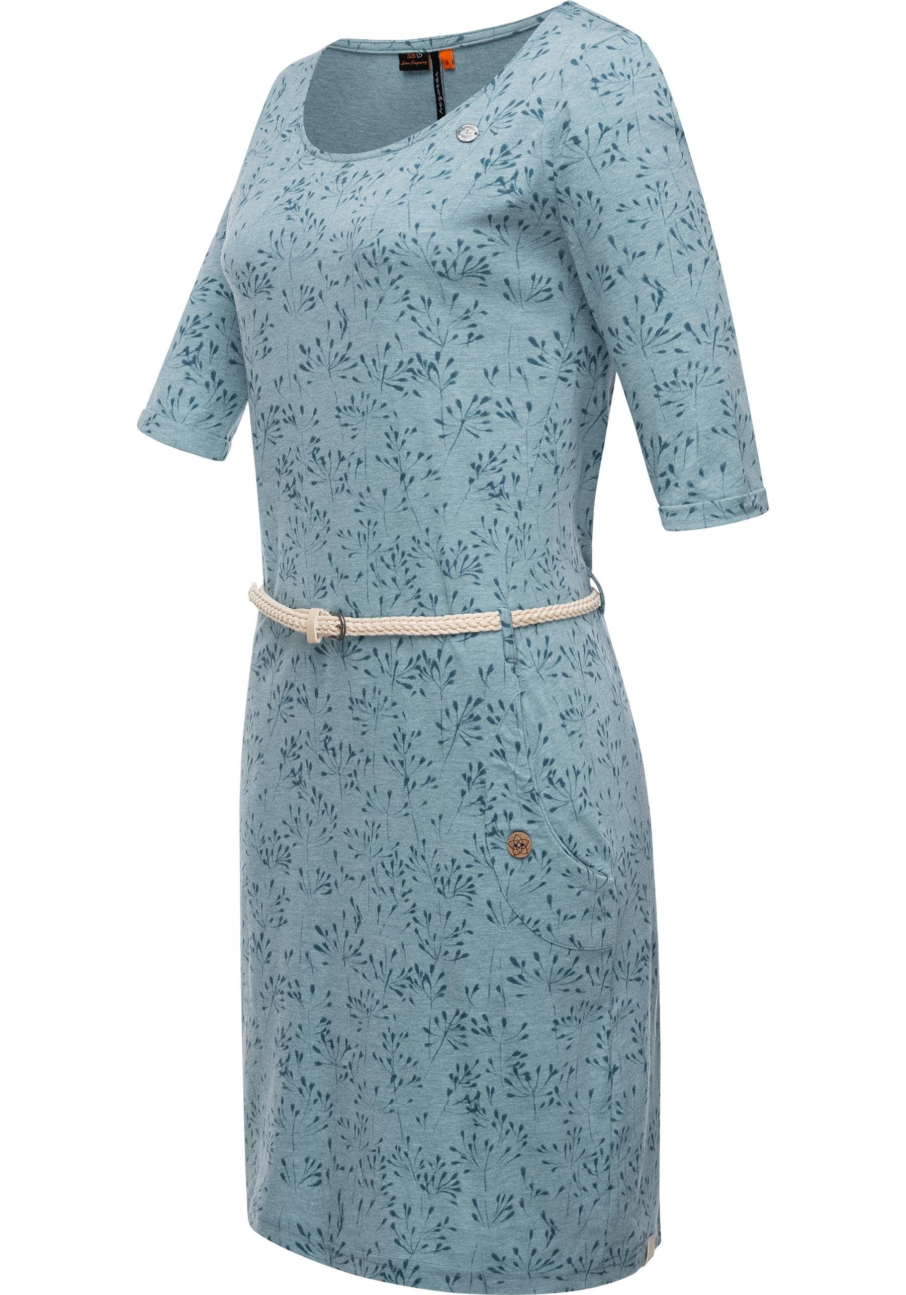 Ragwear Jerseykleid Tannya Flowery (2-tlg) stylisches Gürtel Halbarm blau mit Shirtkleid