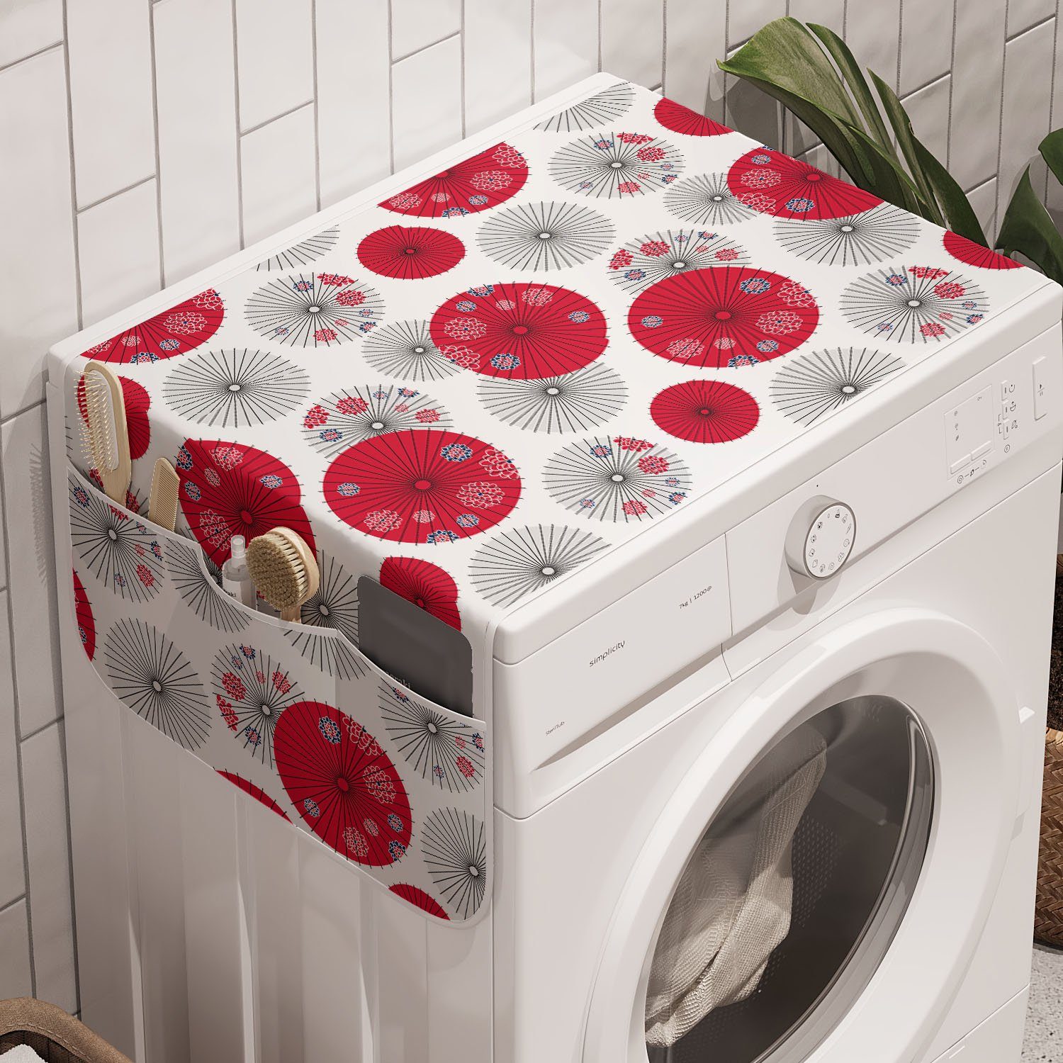 Abakuhaus Badorganizer Anti-Rutsch-Stoffabdeckung für Waschmaschine und Trockner, Regenschirm Japanische Kunst Rund Kunst