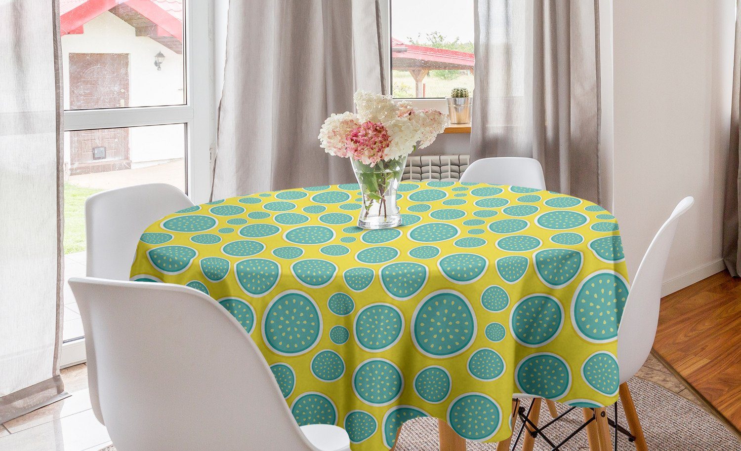 Abakuhaus Tischdecke Kreis Tischdecke Abdeckung für Esszimmer Küche Dekoration, Melone Abstrakt Halbierte Wassermelonen