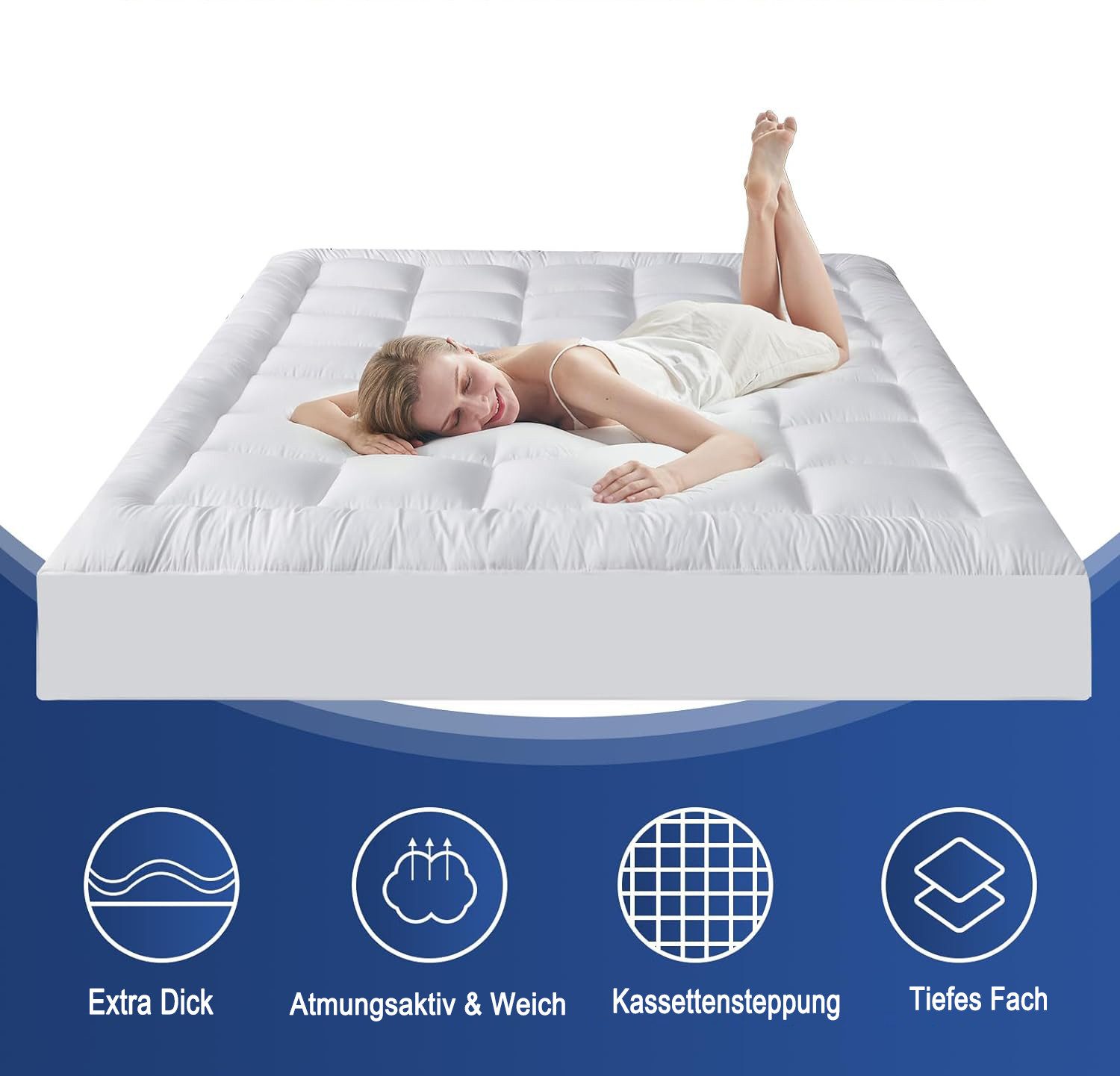 Matratzenschutzbezug Matratzenauflage Matratzentopper 90x200cm,140x200cm,180x200cm ibettertec, Atmungsaktive Unterbett und Matratzenauflage mit Gummiband
