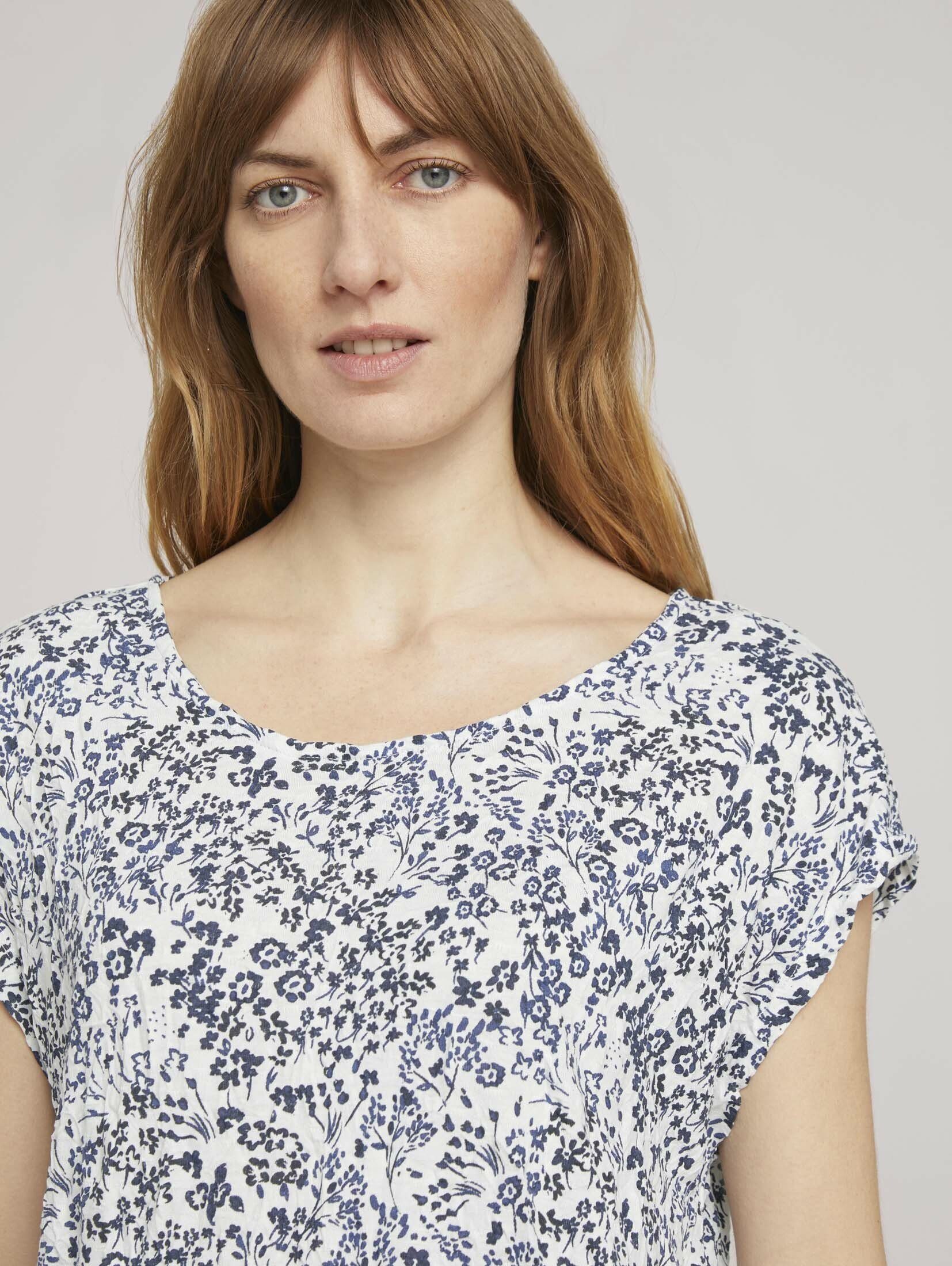 Knitteroptik design TOM offwhite T-Shirt flower TAILOR T-Shirt Elastisches in