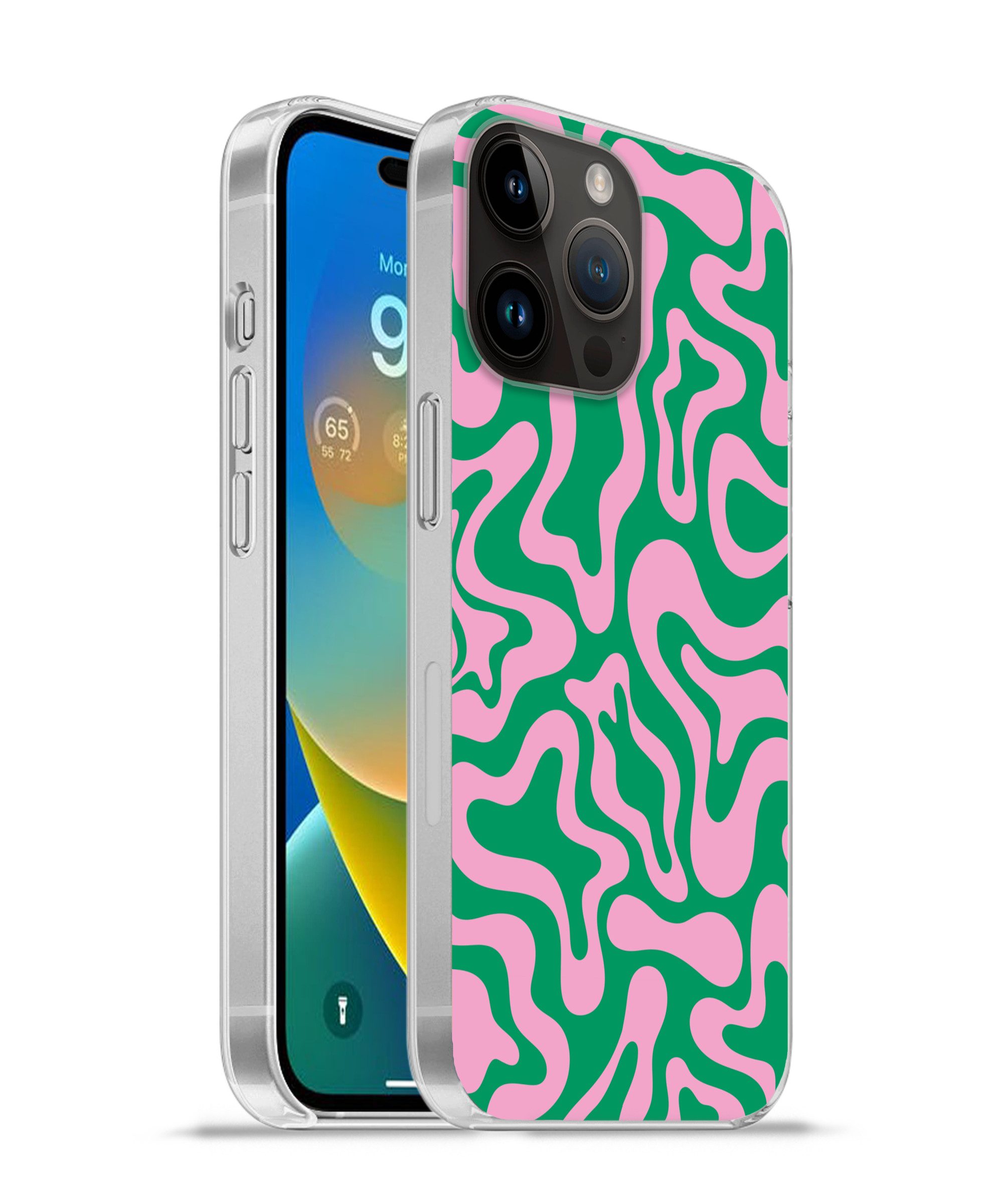 MuchoWow Handyhülle für Apple iPhone 14 Pro Max Abstrakt - Muster - Grün - Rosa - Farbenfr, Smartphone-Bumper, Print, Handy Schutzhülle Dünn