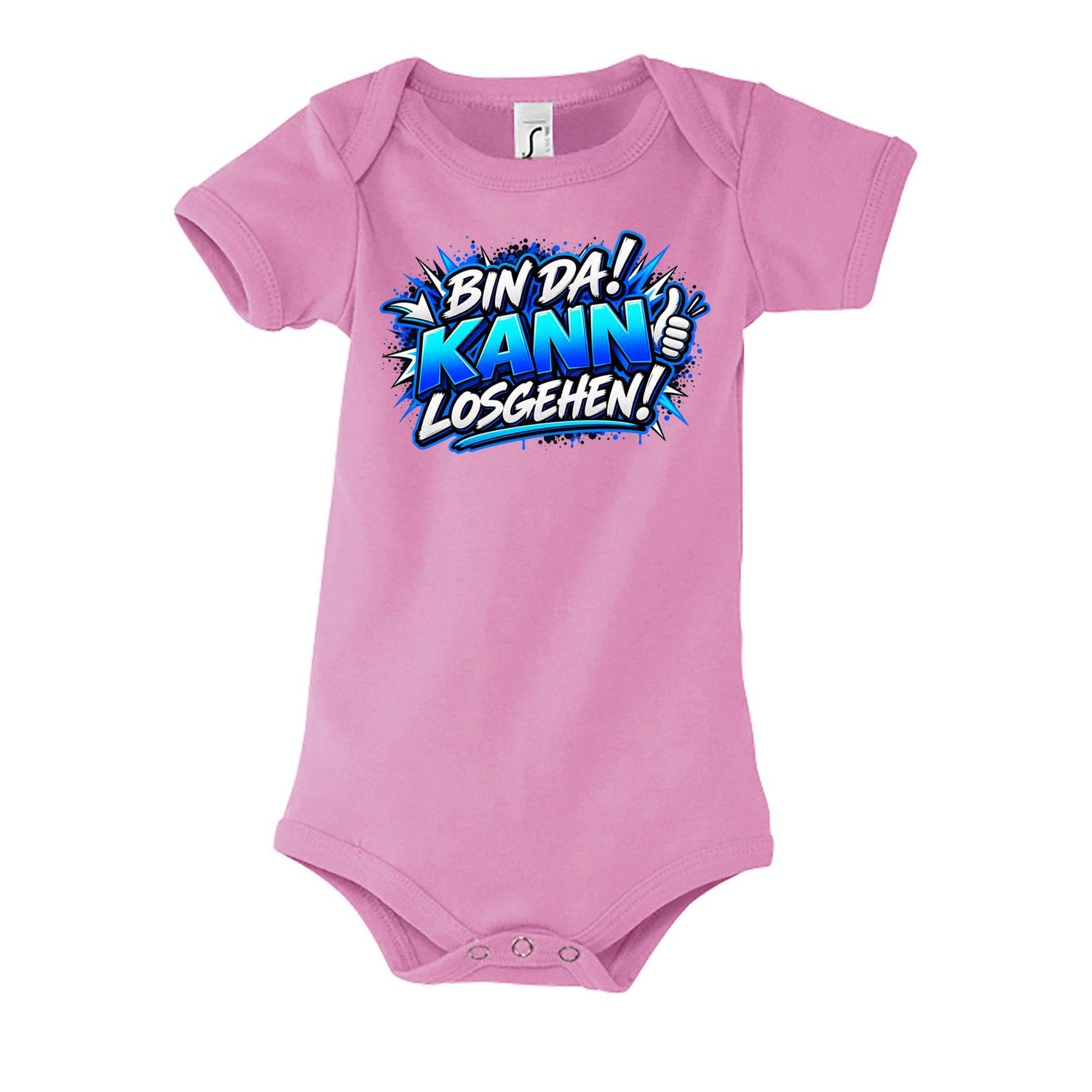 Blondie & Brownie Strampler Bin da Kann losgehen Baby Body Kurzarm Print Lustiger Spruch Comic (Einzelartikel, Einzelartikel) BinDa Kinder Body Spruchfreude