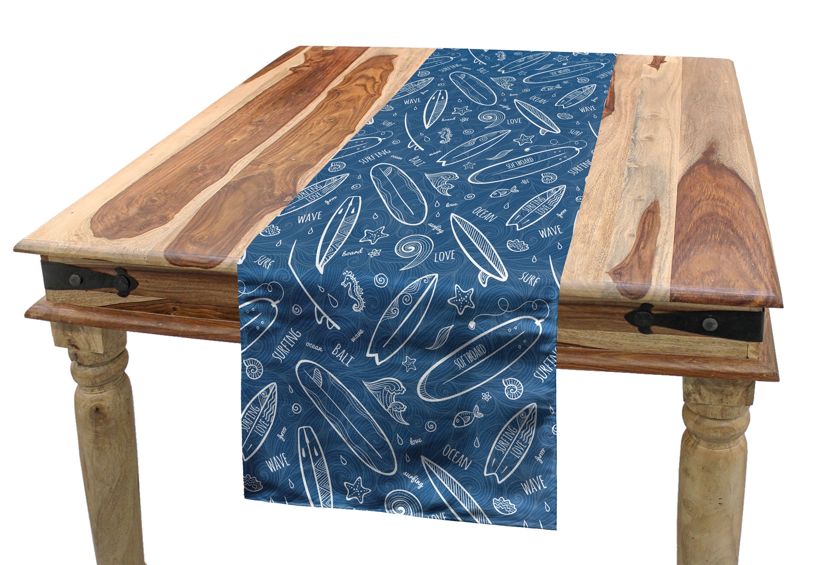 Küche Ozean-Wellen-Gekritzel Tischläufer Rechteckiger Dekorativer Tischläufer, Abakuhaus Surfbrett Esszimmer