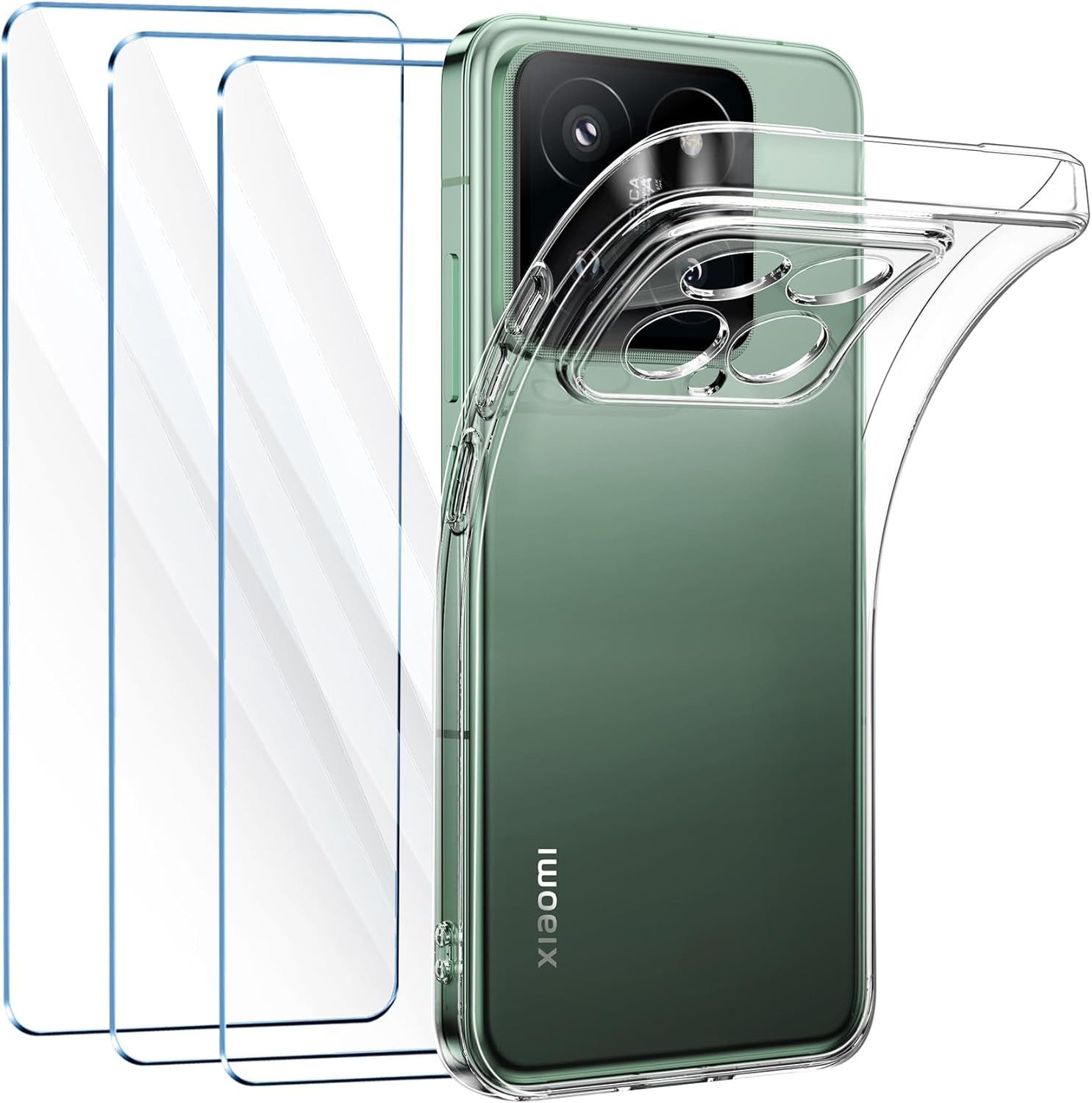 MSM Handyhülle Hülle + 3X Schutzglas für Xiaomi 14 Display Panzerfolie Full