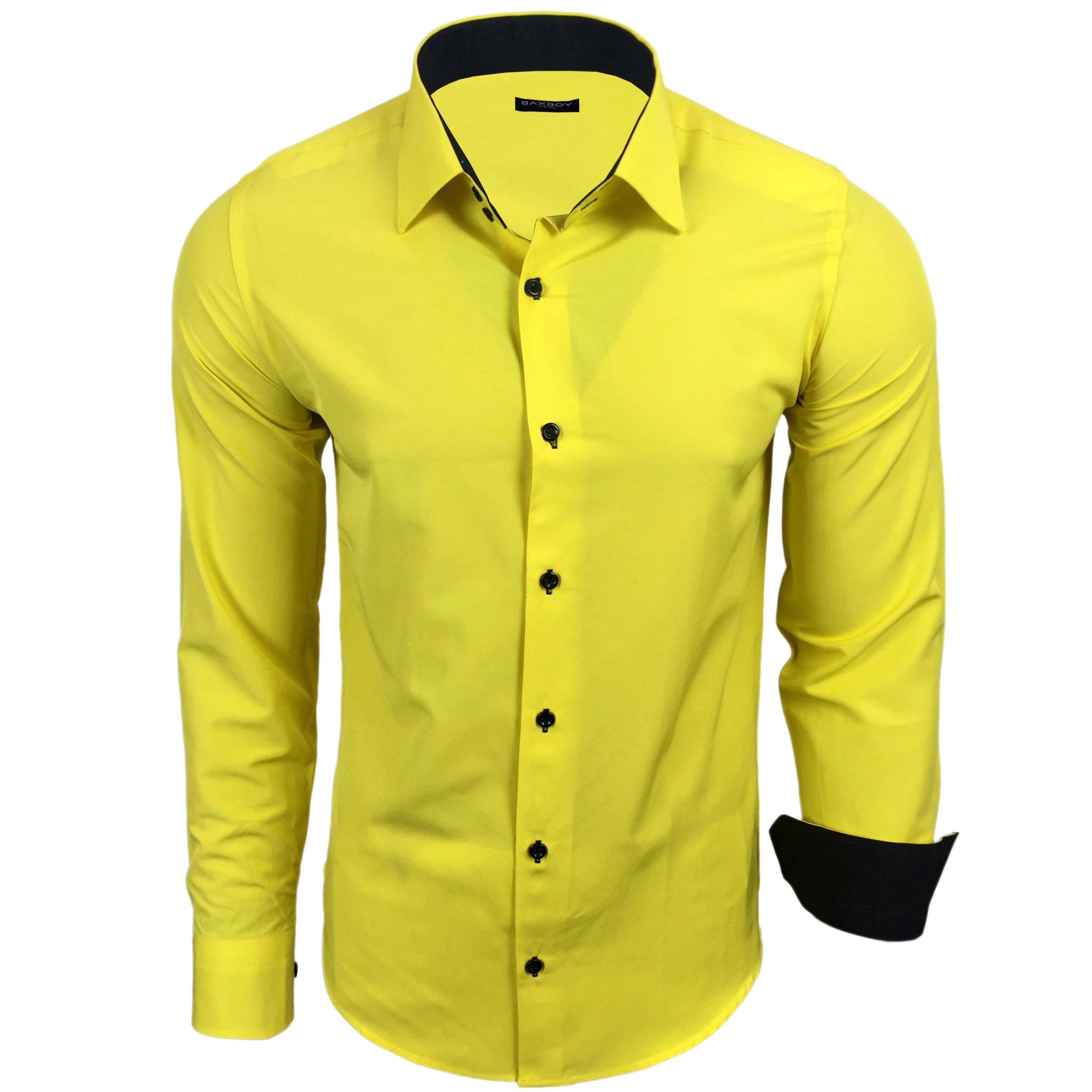 Baxboy Langarmhemd Kentkragen Businesshemd Slim Fit Hemd mit farblich abgesetzten B-444 – Bild 2 von 4