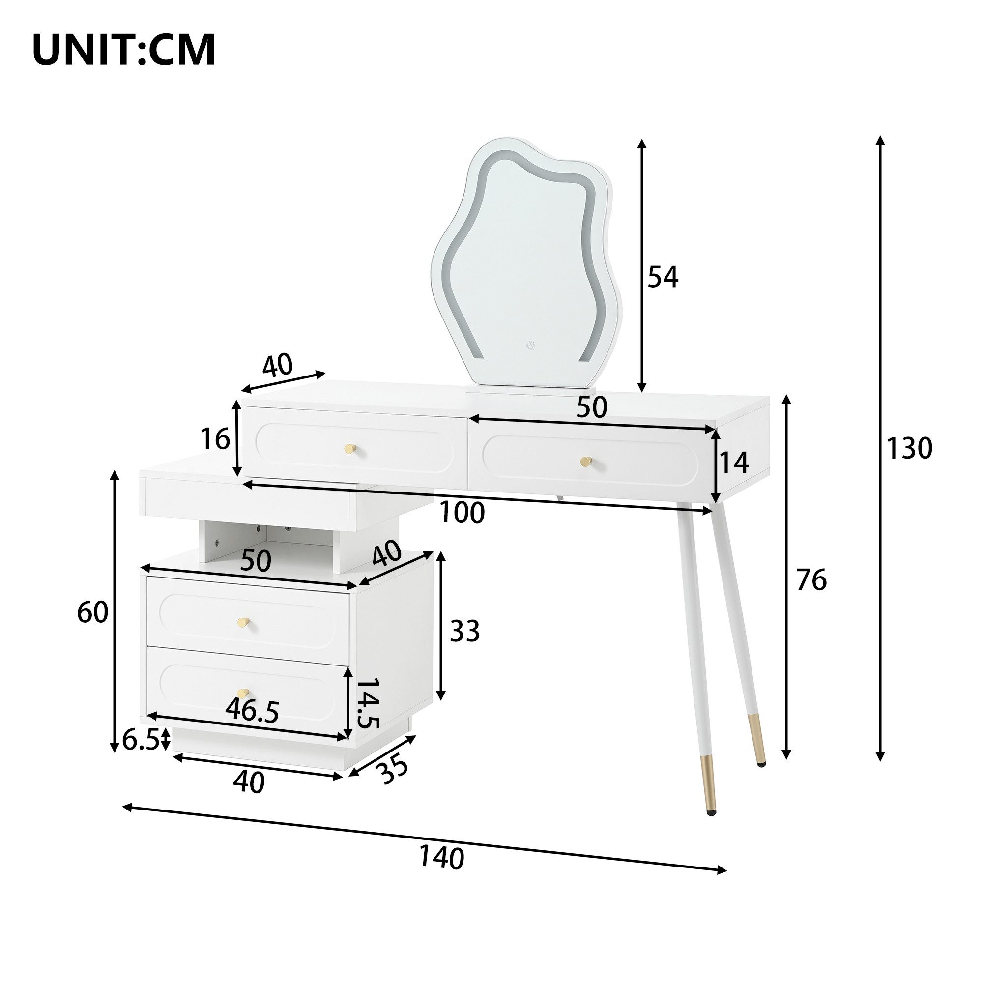 Ulife Schminktisch mit LED-Spiegel und Beleuchtung,mit 4 Schubladen und1 of günstig online kaufen