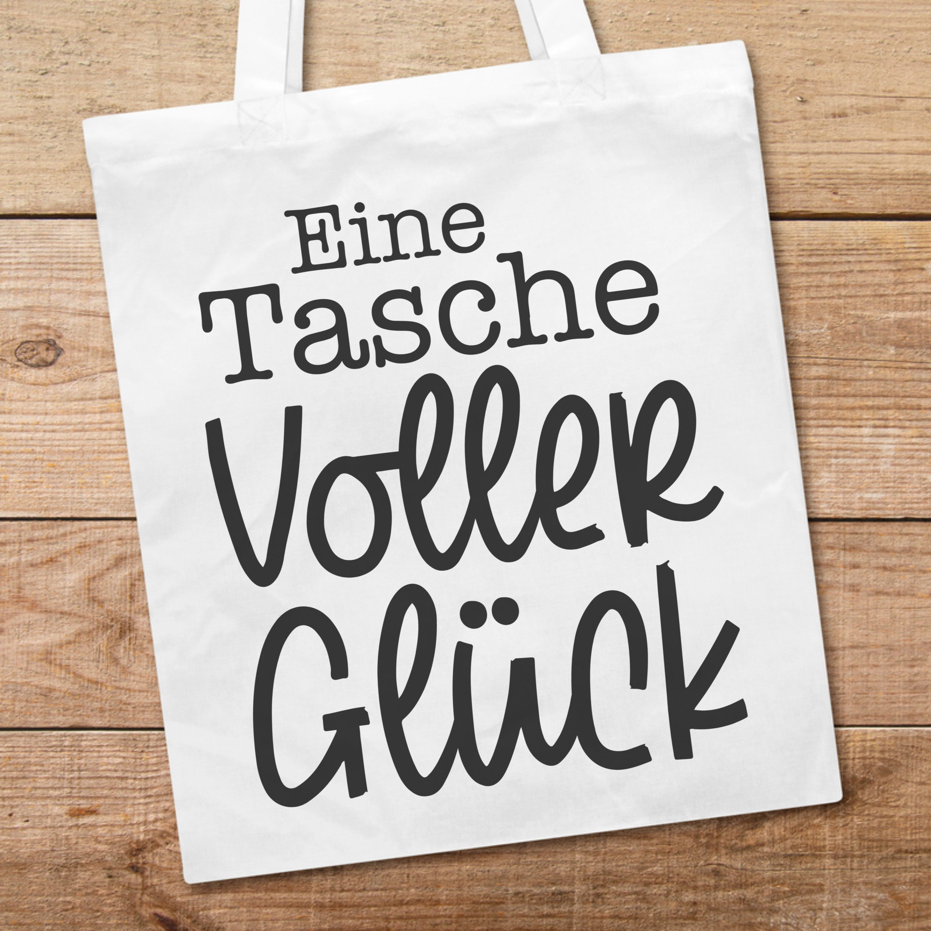 PhotoFancy Tragetasche mit Spruch 'Tasche voller Glück' - Stoffbeutel, mit lustigem Spruch