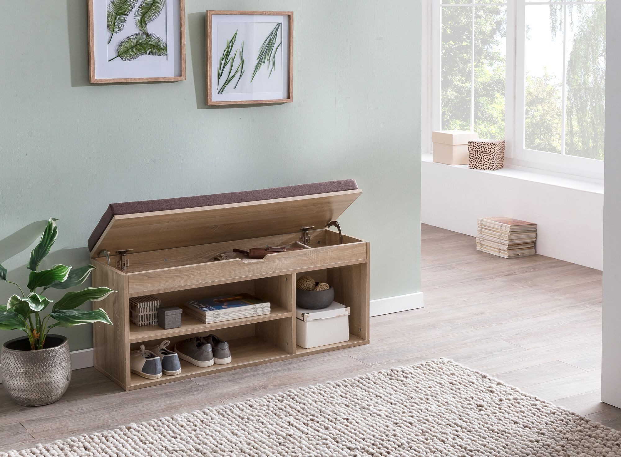 FINEBUY Schuhbank SuVa12018_1 104x51x32 cm Garderobenbank Sitzbank Stoff Fl günstig online kaufen