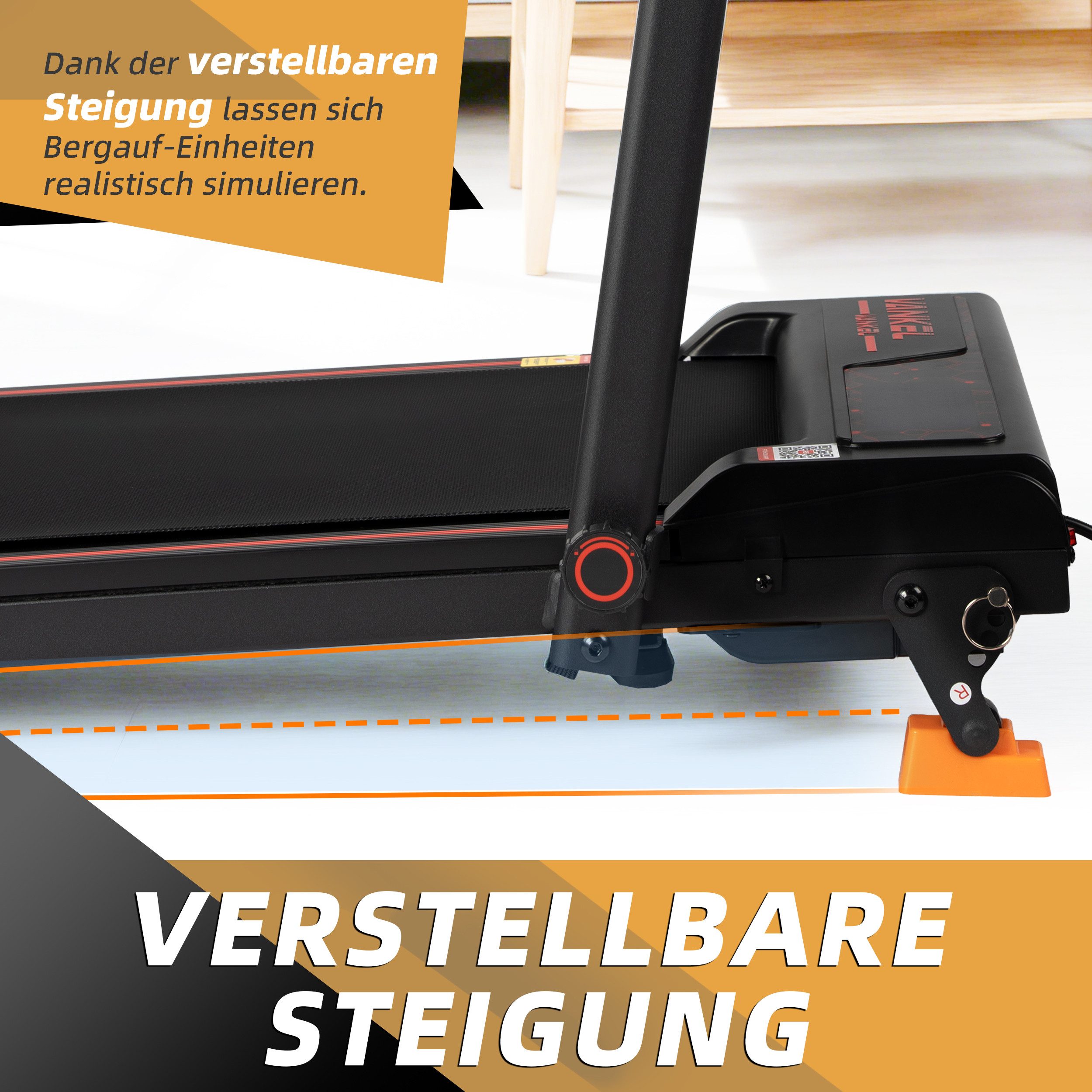 Vankel Laufband Walking Pad klappbar, 12 km/h, 8% Steigung, App-Steuerung (Fernbedienung), Mit Handlauf, LED-Display, 120 kg, flach verstaubar, Homeoffice