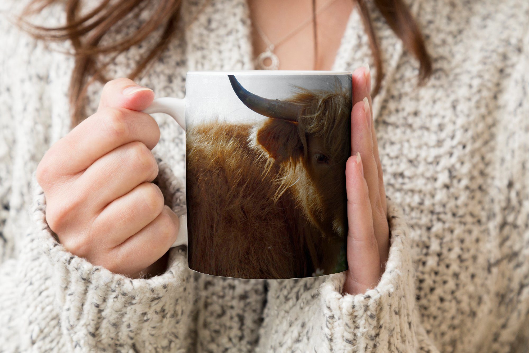 MuchoWow Tasse - - Landschaft Schottischer Teetasse, Cup Kaffeetassen, Geschenk Kuh, Teetasse, Becher, Highlander Keramik