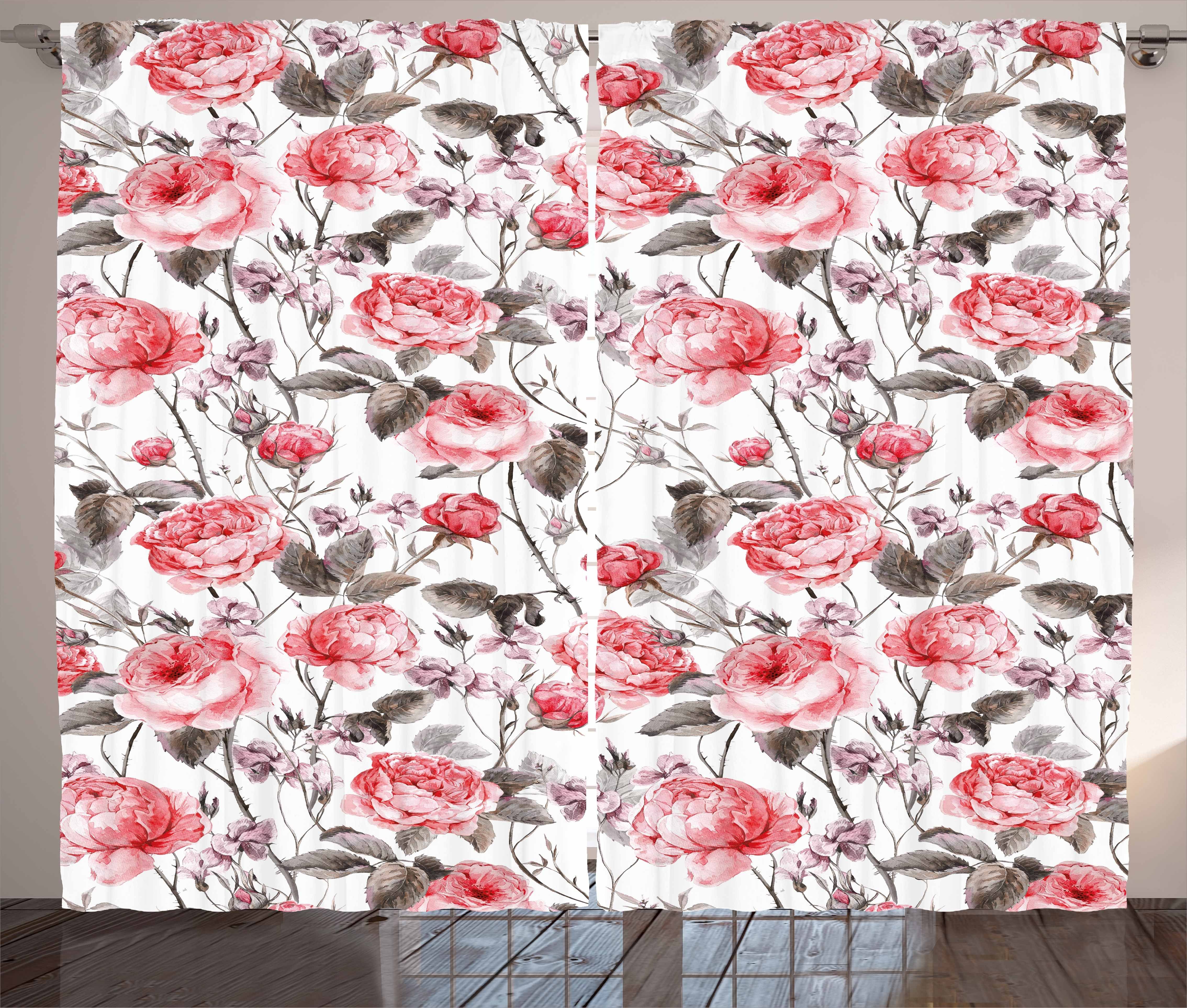 Gardine Schlafzimmer Kräuselband Vorhang mit Schlaufen und Haken, Abakuhaus, Rose Klassisches Blumenaquarell