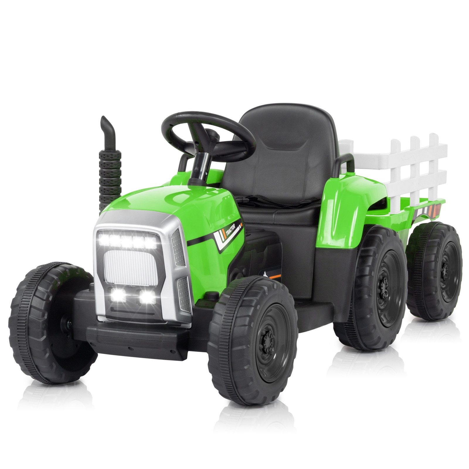 LALAHO Elektro-Kindertraktor Elektrotraktor mit abnehmbarem Anhänger und 2,4G Fernbedienung 12V 7Ah, 12V/7Ah