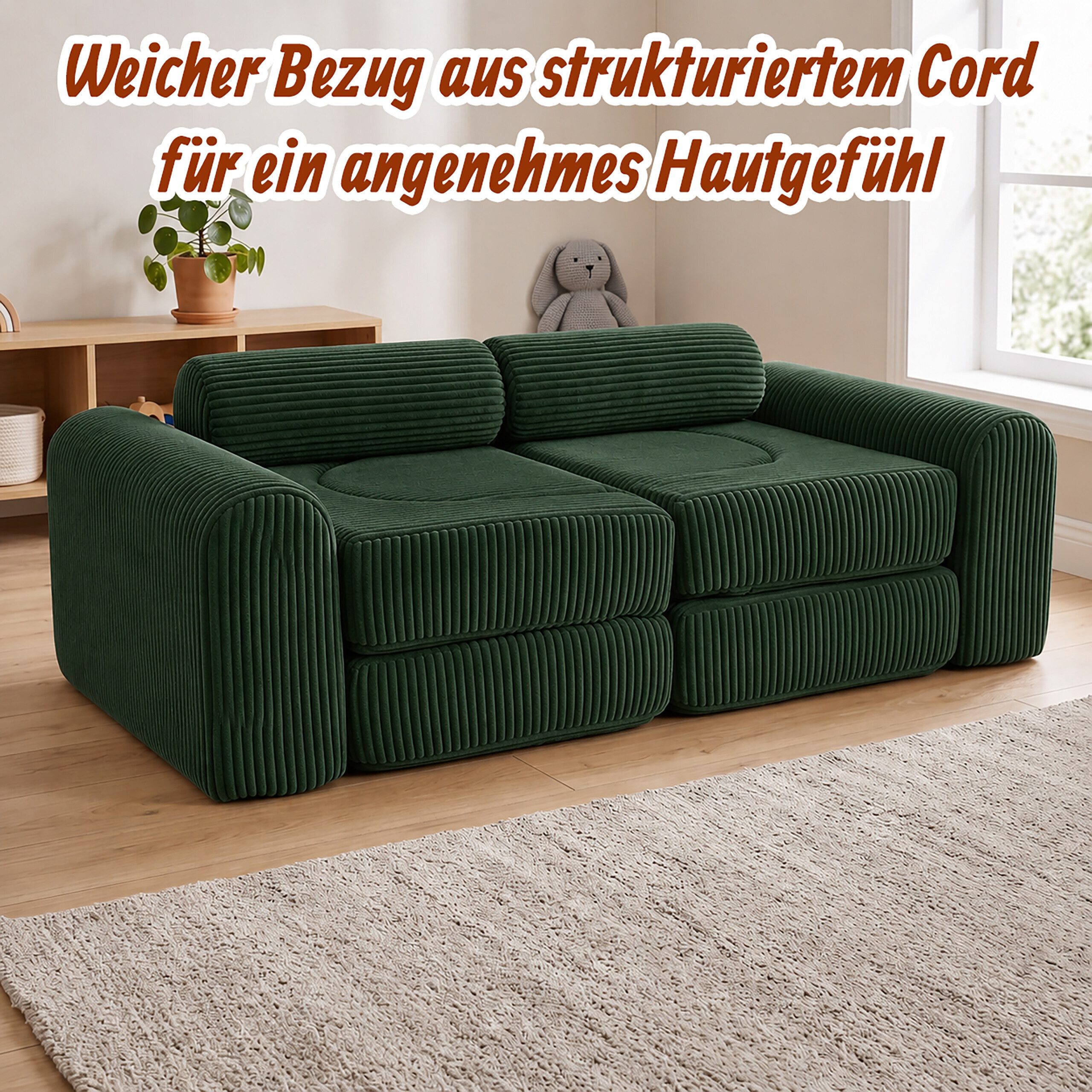 relaxdays Kindersofa 10-tlg. Kinder Spielsofa modular, 10 Teile, grün – Bild 2 von 5