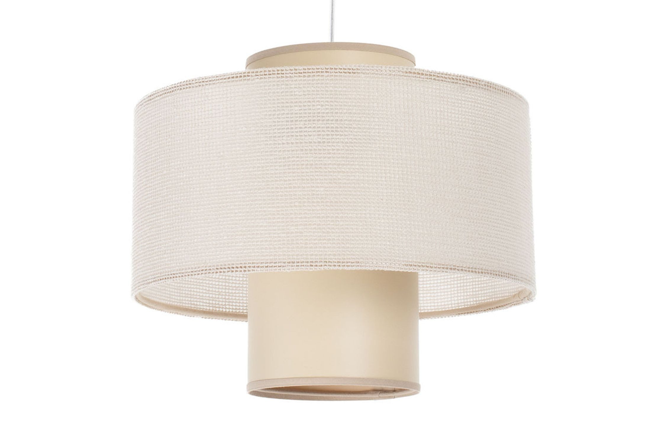 Licht-Erlebnisse Pendelleuchte KEMOR, ohne Leuchtmittel, Stoff H: max. 92 cm D: 35 cm rund Weiß Cremebeige E27 Modern