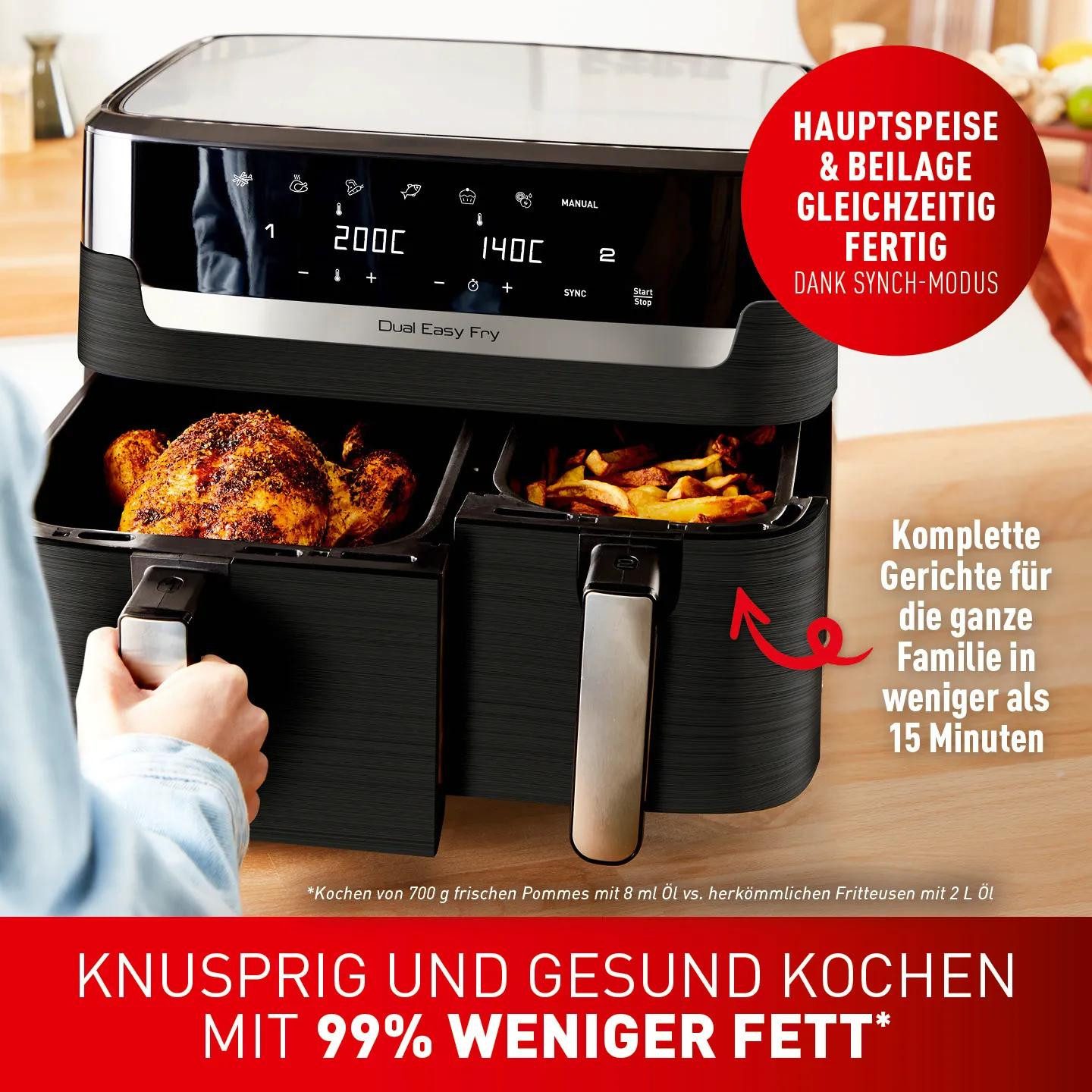 Tefal Heißluftfritteuse EY901 - DUAL EASY FRY, 2700 W, 7 automatische Programme