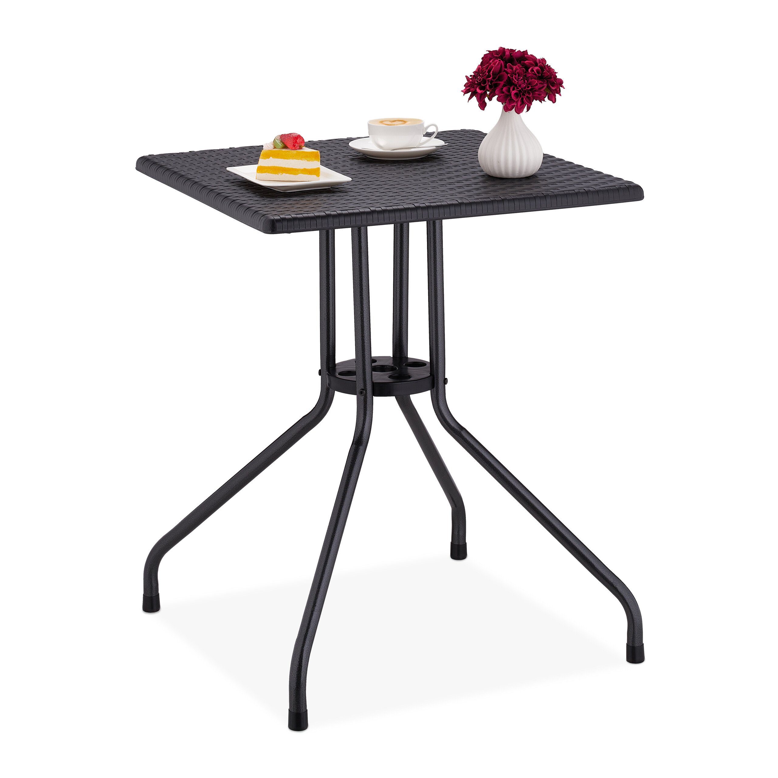 relaxdays Gartentisch in schwarzer Rattan-Optik (1-St)
