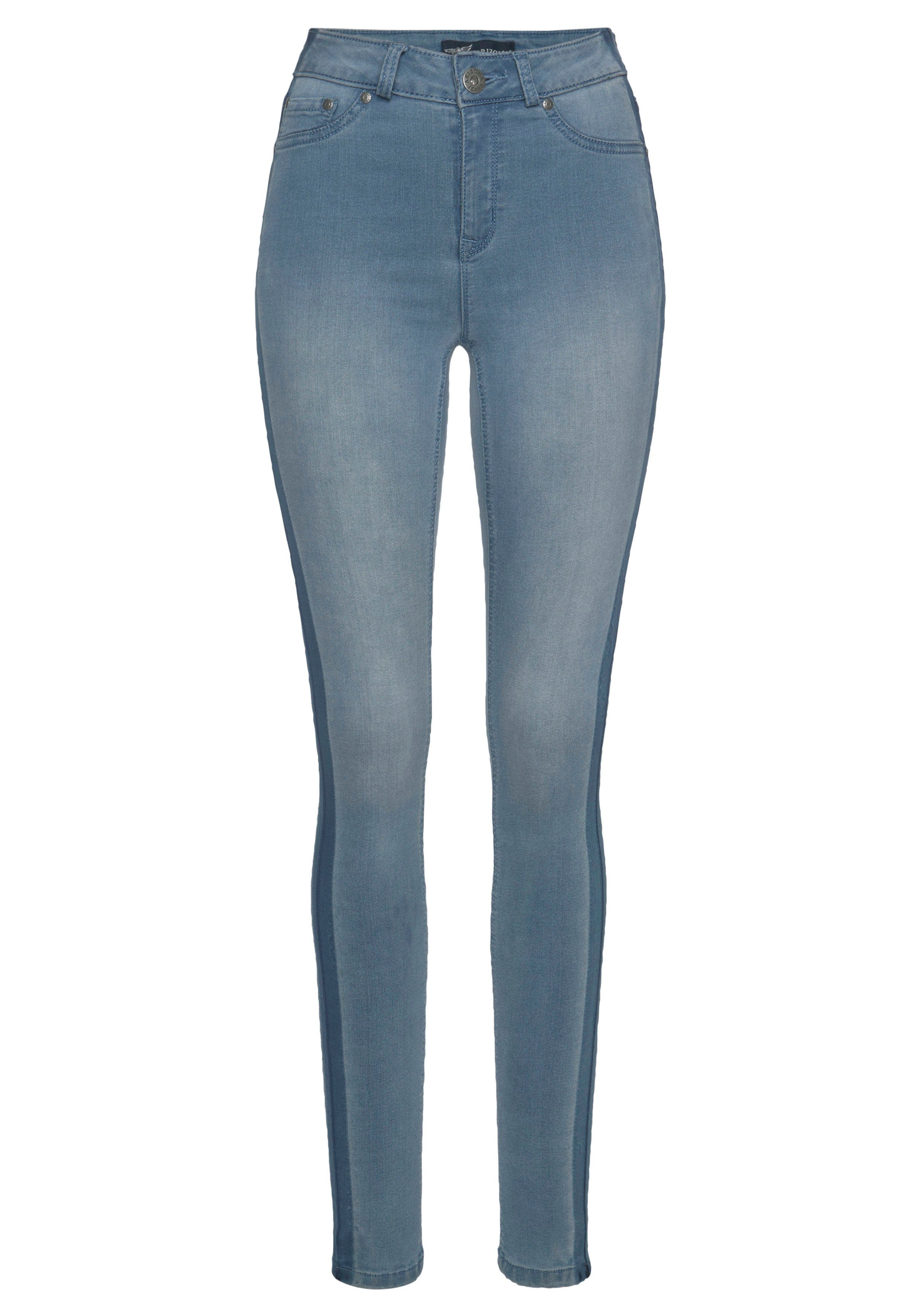 Skinny-fit-Jeans High Arizona Stretch Ultra Waist mit Streifen blue-used seitlichem