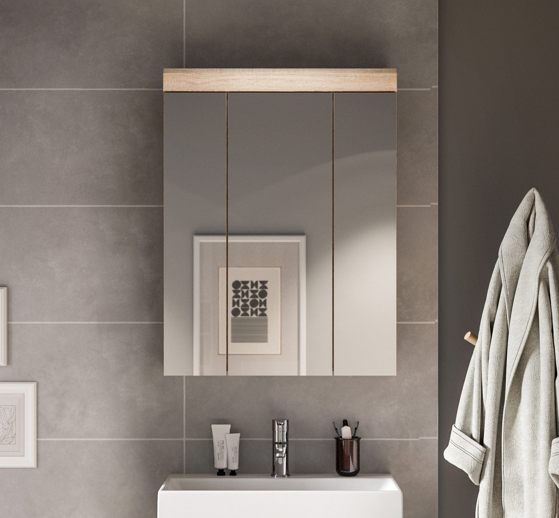 INOSIGN Badezimmerspiegelschrank SIENA, Breite 60cm, 3 Spiegeltüren, 9 Fäch günstig online kaufen