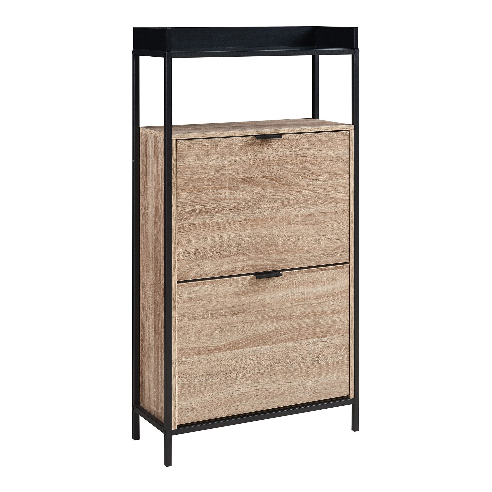 en.casa Schuhkipper, »Belana« mit 2 Klappen 8 Paar Schuhe 116x60x24 cm Schwarz/Eicheoptik