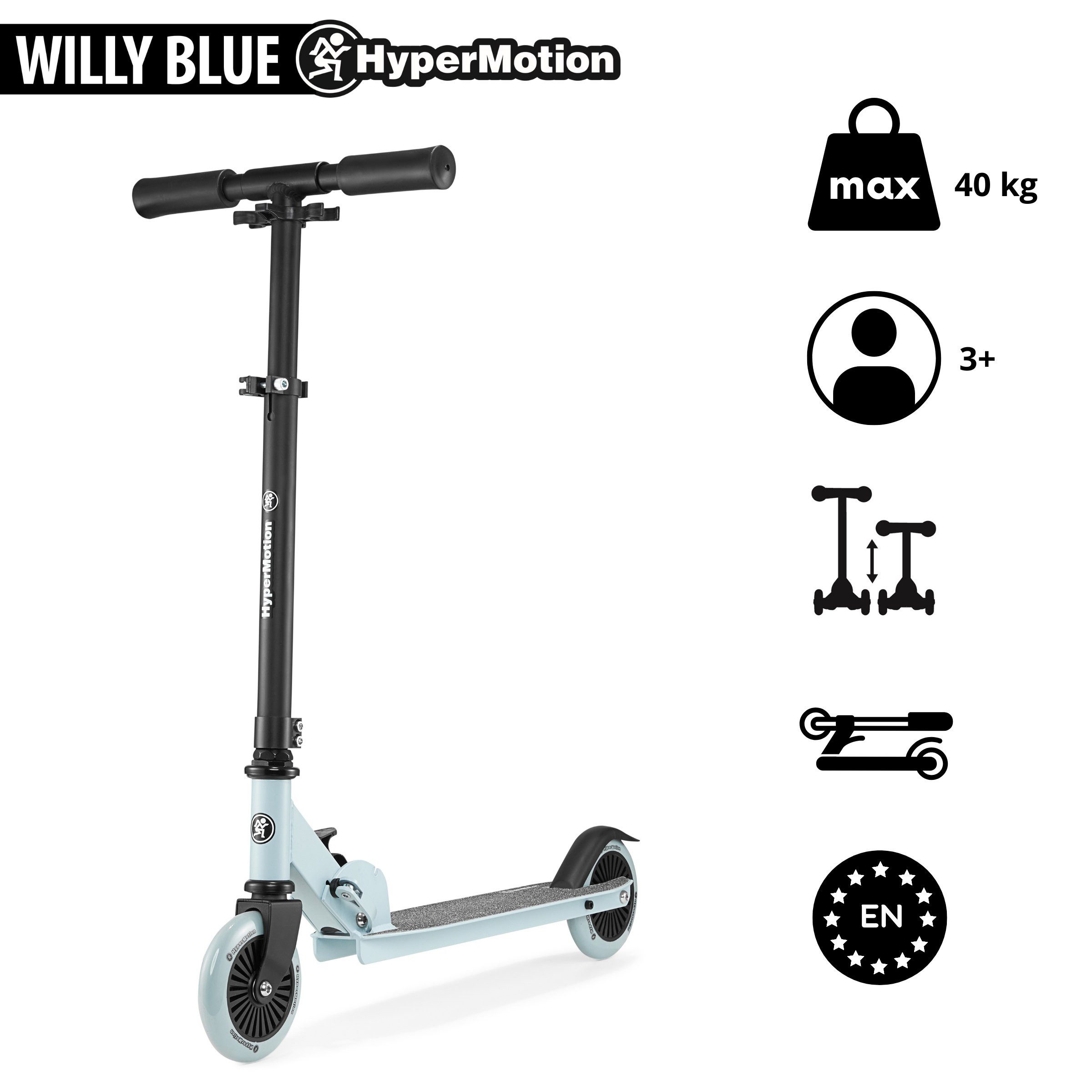 HyperMotion Scooter Faltbarer Kinder-Roller WILLY mit Polyurethan-Rädern, Kinder 3+, 0 km/h