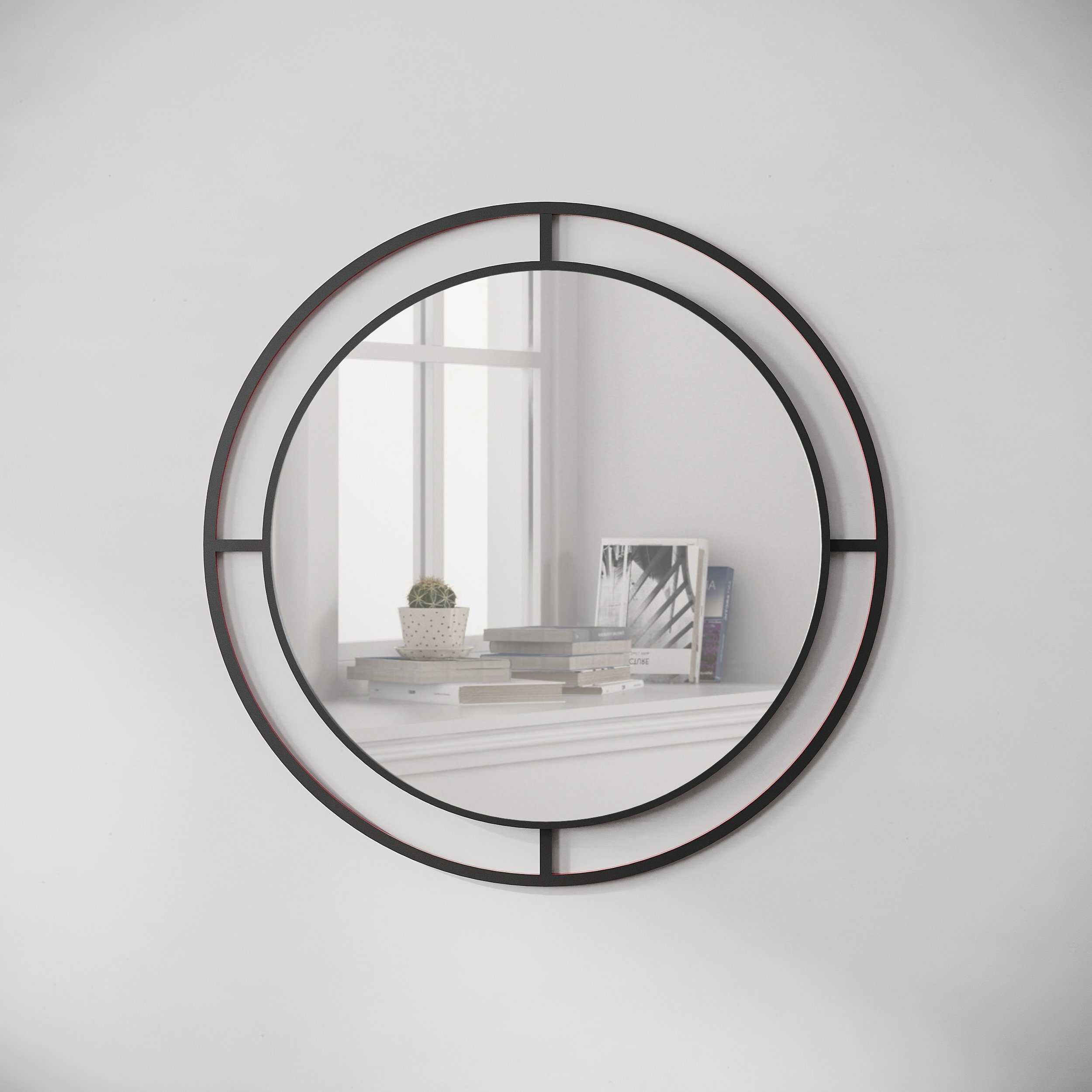 Decortie Badspiegel x zum gerahmt schwarz Aufhängen, x Spiegel, Bubble cm 2 57 57 Spiegel Flurspiegel