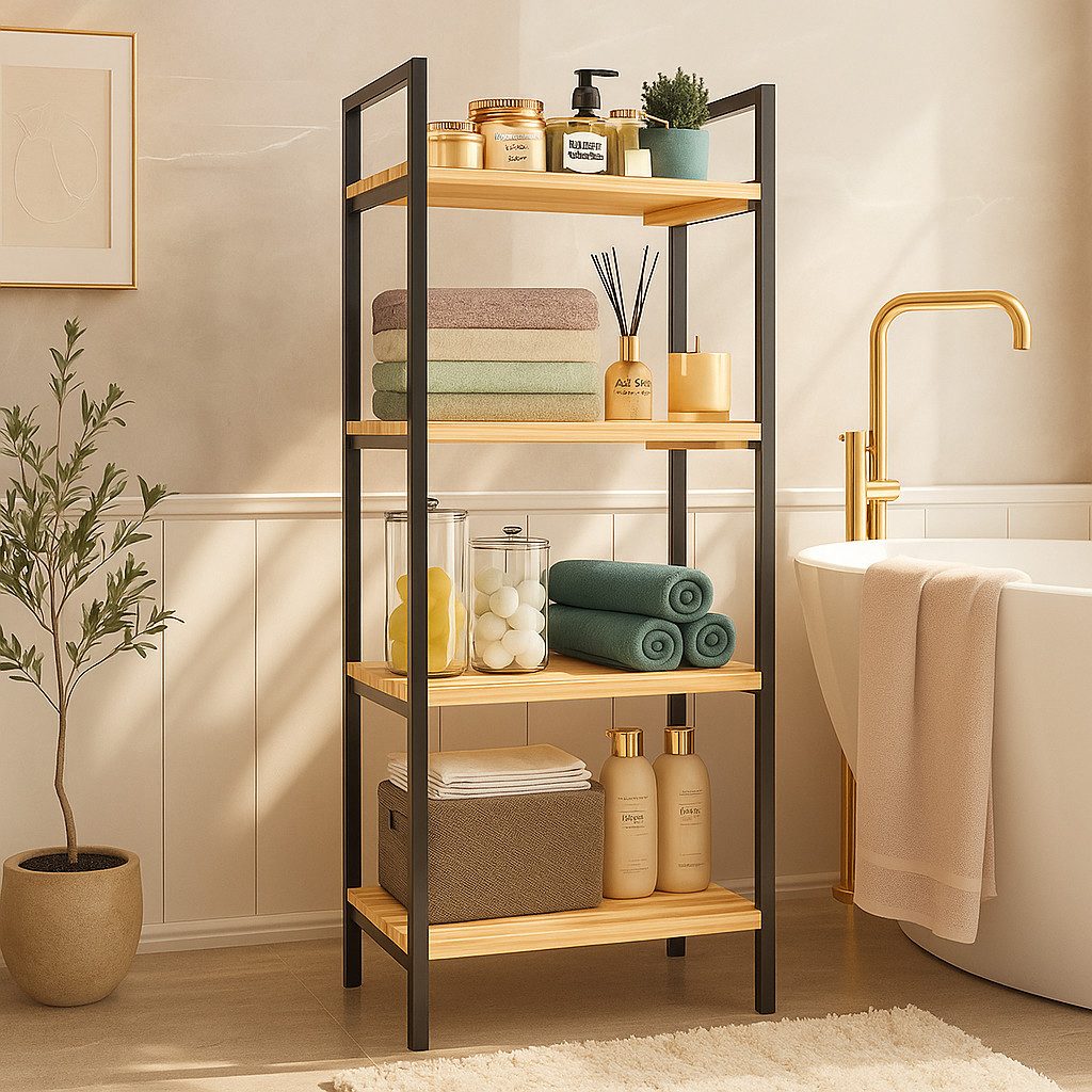 Jungengel Standregal Badregal Küchenregal Holz & Edelstahl Organizer Stehre günstig online kaufen