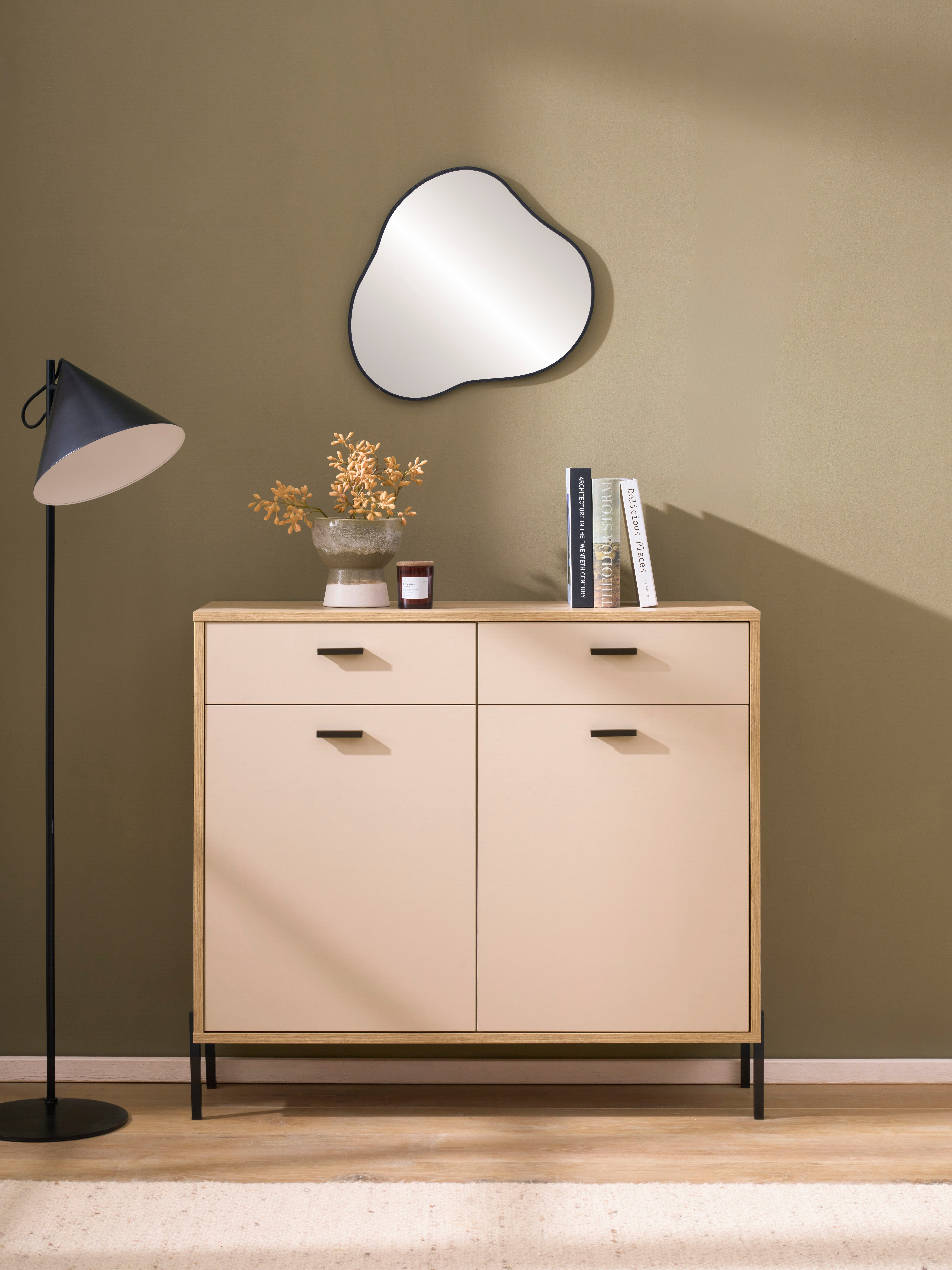 Home affaire Sideboard Fredericia, moderne Kommode, Schrank in Kaschmir, 115 cm breit, zeitlos, schwarze Metallgriffe und -füße, ausreichend Stauraum