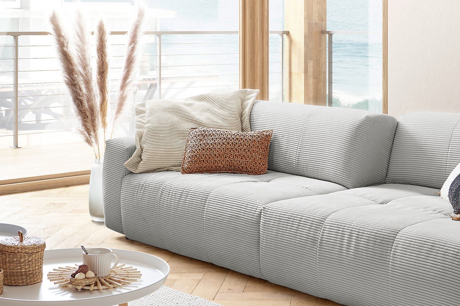 KAWOLA Sofa mit versch. Farben hellgrau 3-Sitzer PALACE, Cord Sitztiefenverstellung Big
