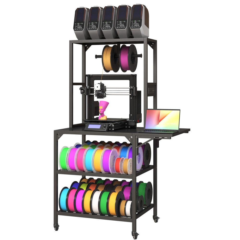 BBG Druckertisch 3D-Druckerständer aus Metall mit Filamentablage & T-Spulenhalter (mobiler 3D-Drucker Tisch mit Rollen & Bremsen), stabile Werkbank für Studio, Heim & Werkstatt