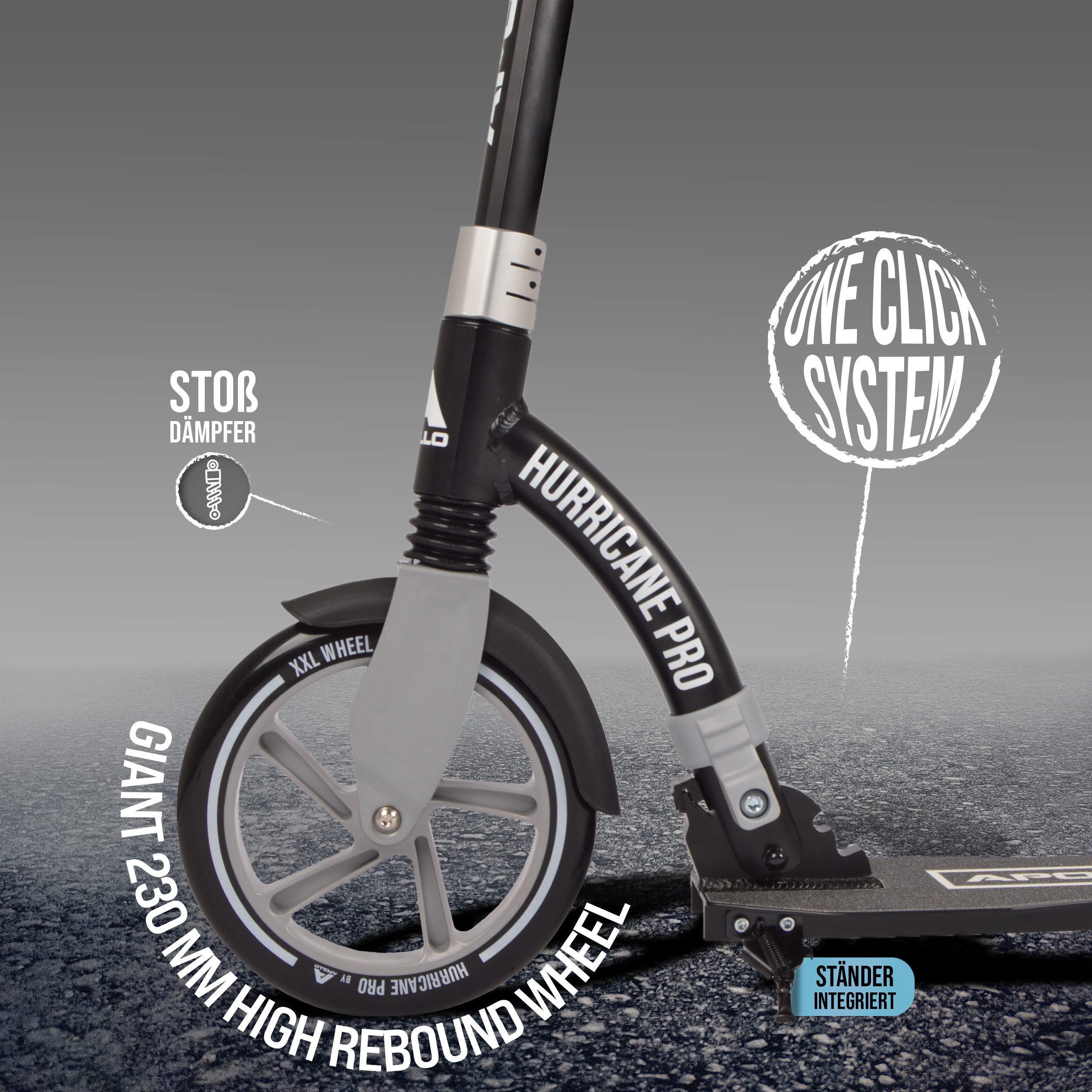 Apollo Cityroller City-Scooter Hurricane, Roller Erwachsene, Cityroller Kinder, höhenverstellbar & klappbar