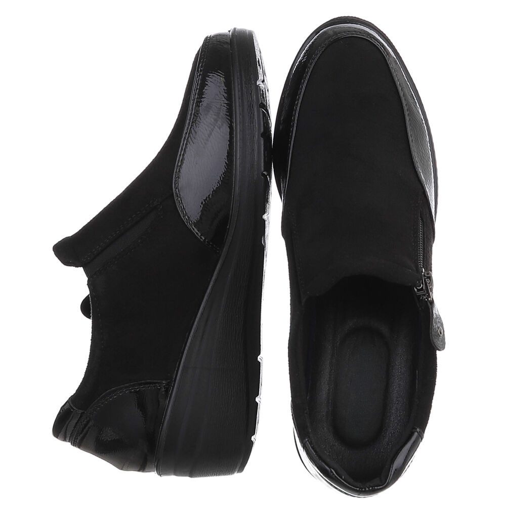 Ital-Design Damen Slipper mit Keilsohle und Reißverschluss Mokassin (91783494) Keilabsatz/Wedge Schnürer in Schwarz