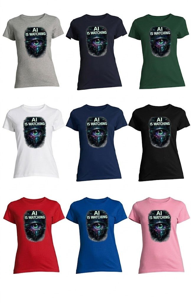Blondie & Brownie T-Shirt Damen T Shirt AI is Watching Eye Print Baumwolle Casual Rundhals AI is Watching D Tee Urban Vision Fit
