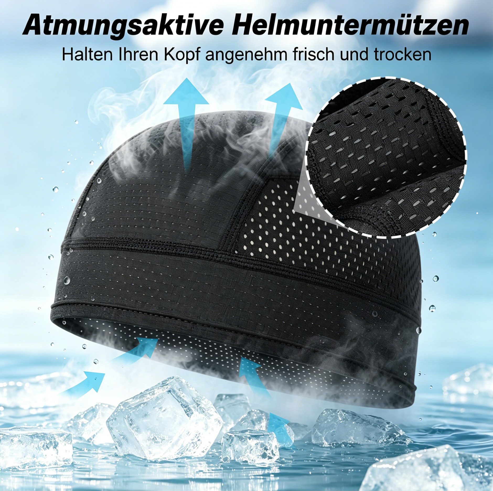 Bwecuy Unterhelmmütze Atmungsaktive Mesh-Helm-Innenmütze, visierlose Fahrradkappe, leicht und schnelltrocknend, Sommer-Mesh-Radsport-Kopftuchmütze