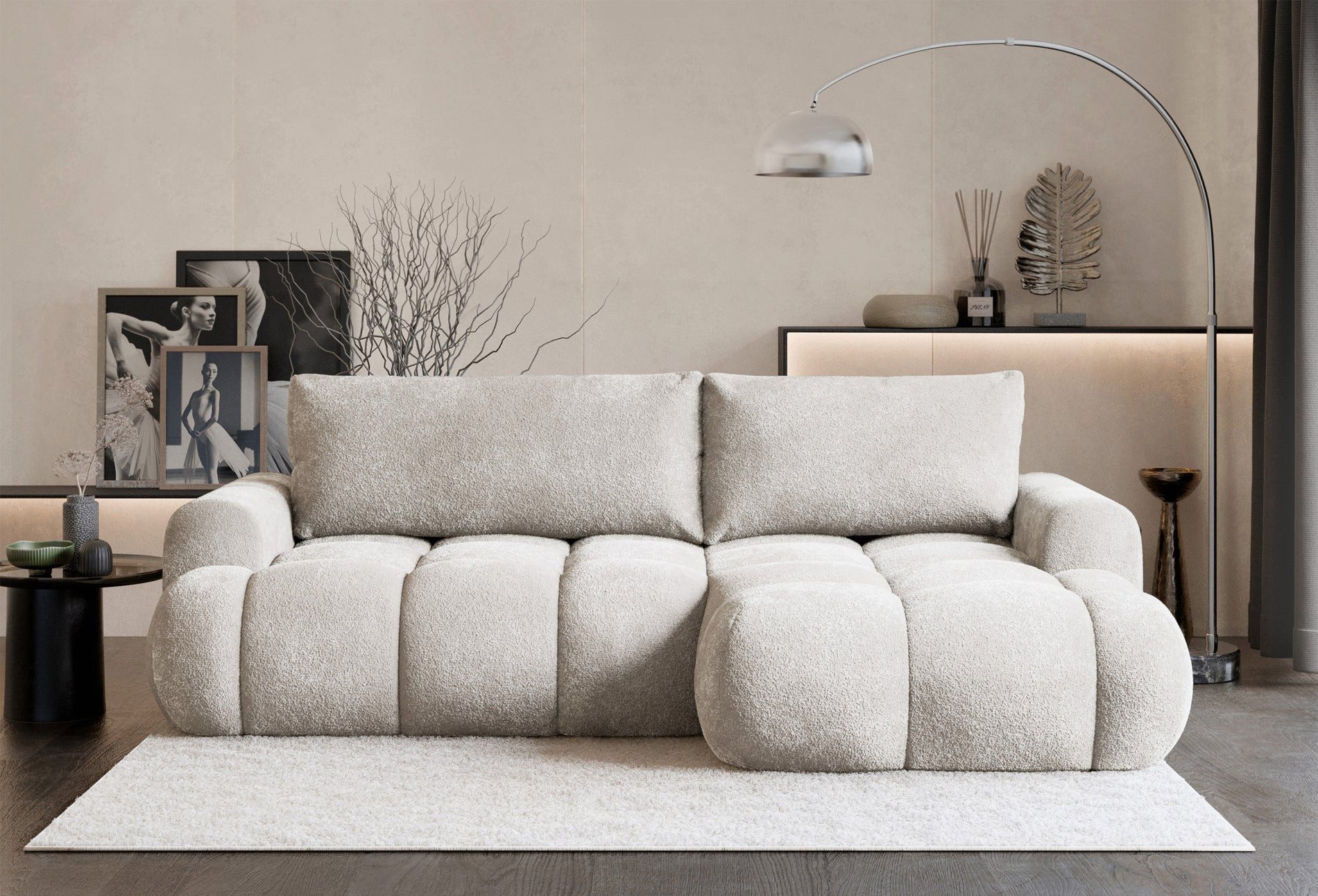 Selsey Ecksofa OMBO MINI, Ecksofa mit Schlaffunktion & Bettkasten, Bouclé, 246 cm
