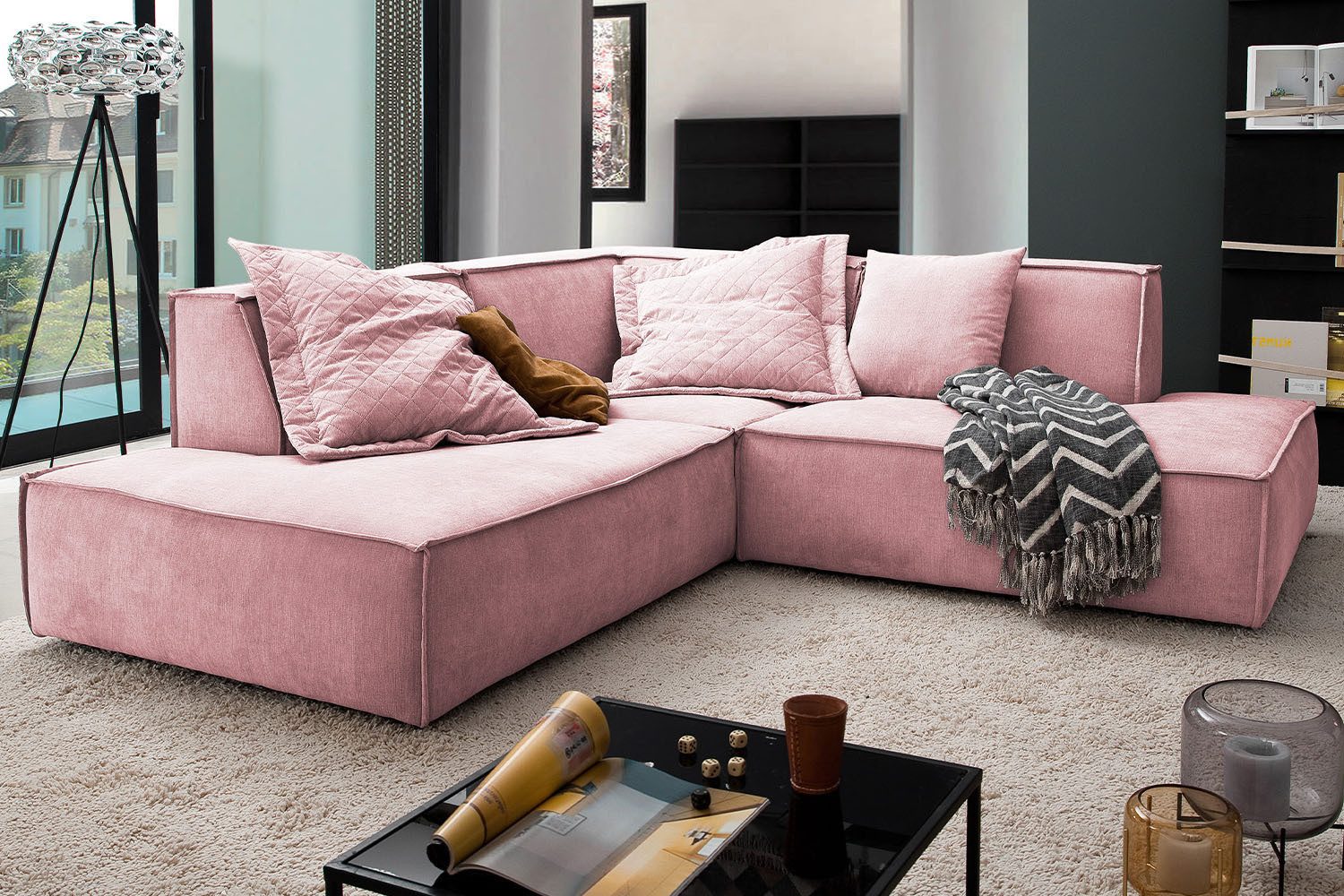 KAWOLA Ecksofa SAMU, Couch L-Form rechts oder links Stoff verschiedene Farben 226x224 cm