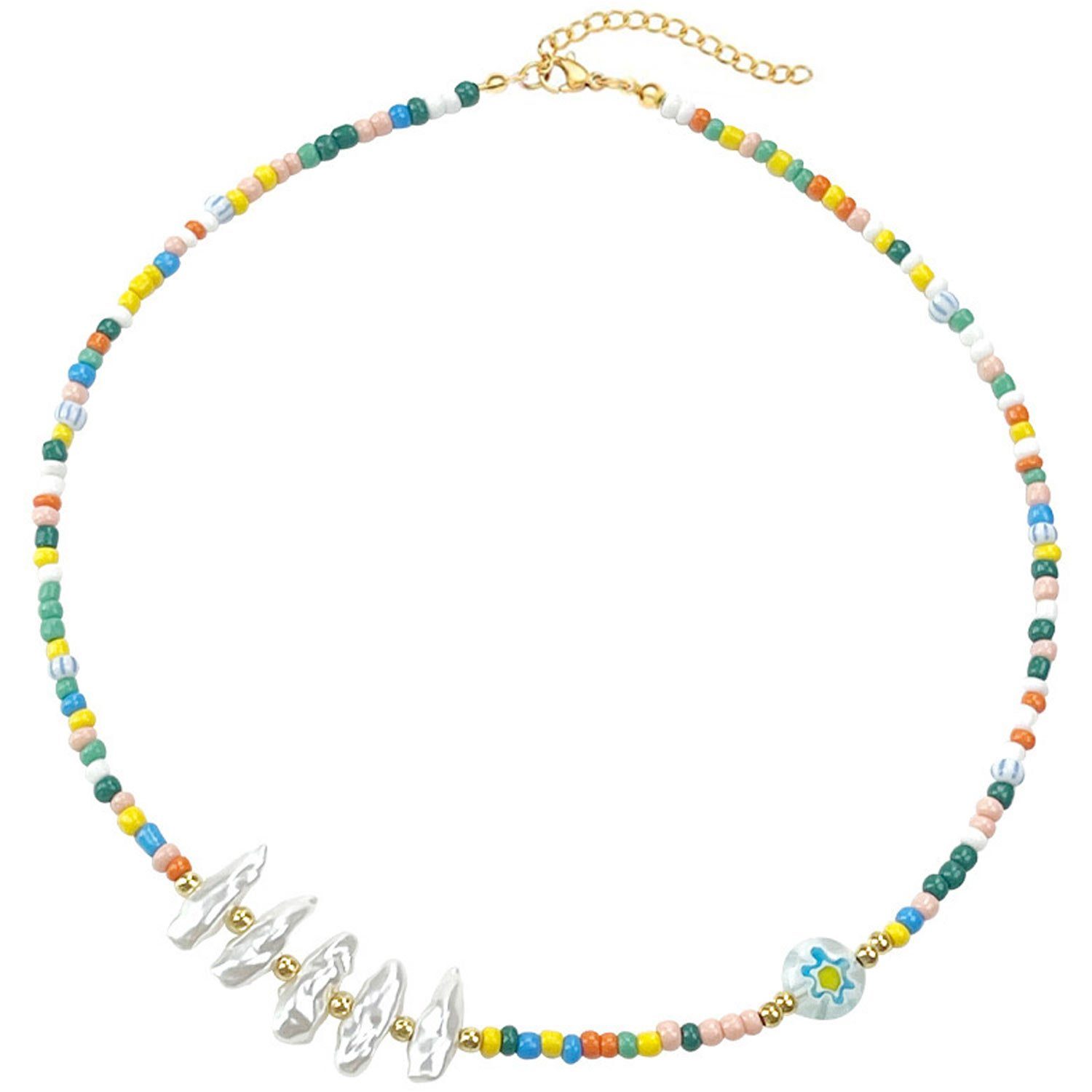 MAGICSHE Perlenkette Süßwasserperlen Layered Halskette für Frauen, Halskette aus Edelstahl 18K vergoldet NK8034