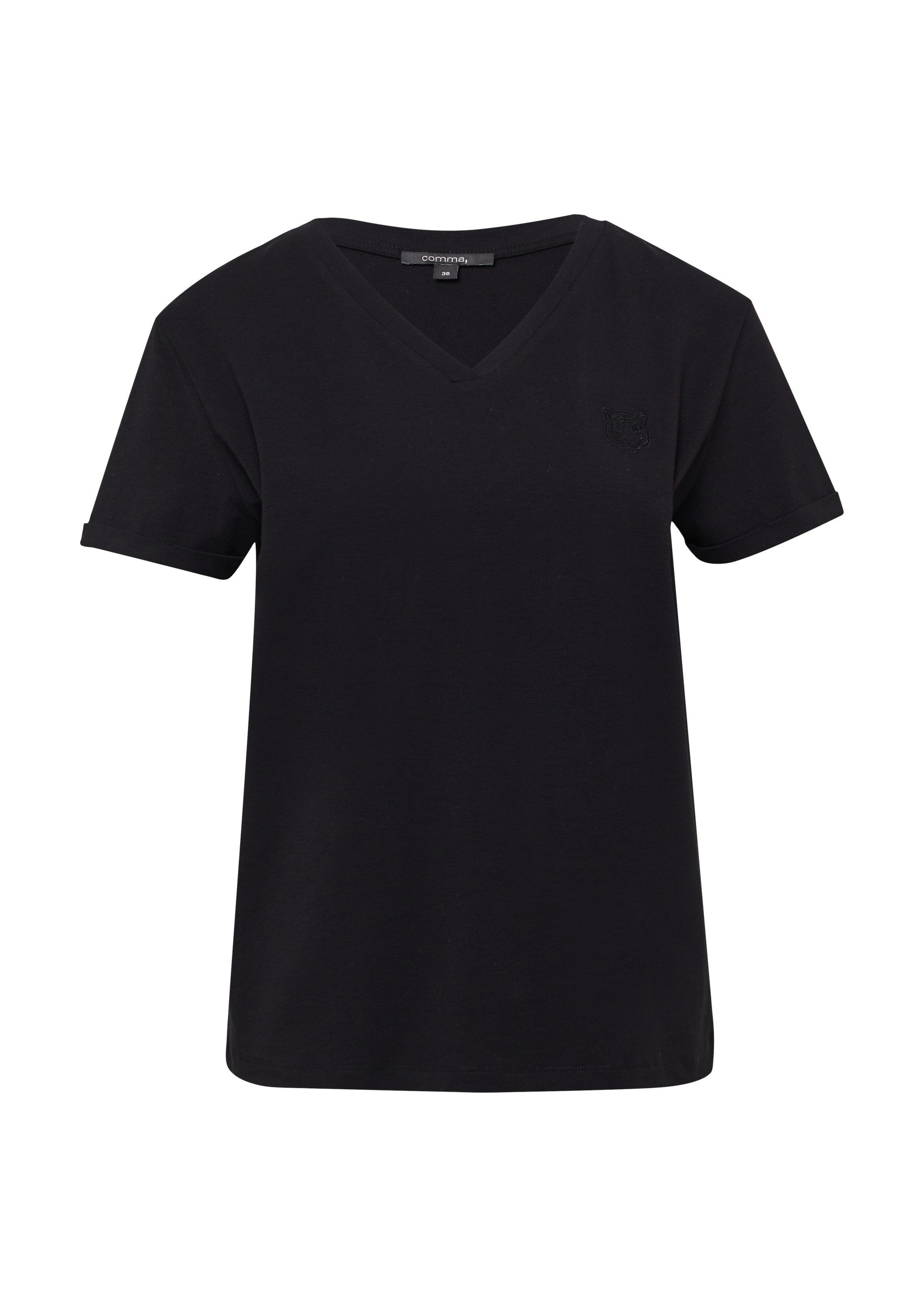 comma Kurzarmshirt T-Shirt Jersey-T-Shirt mit Stickerei und V-Ausschnitt günstig online kaufen