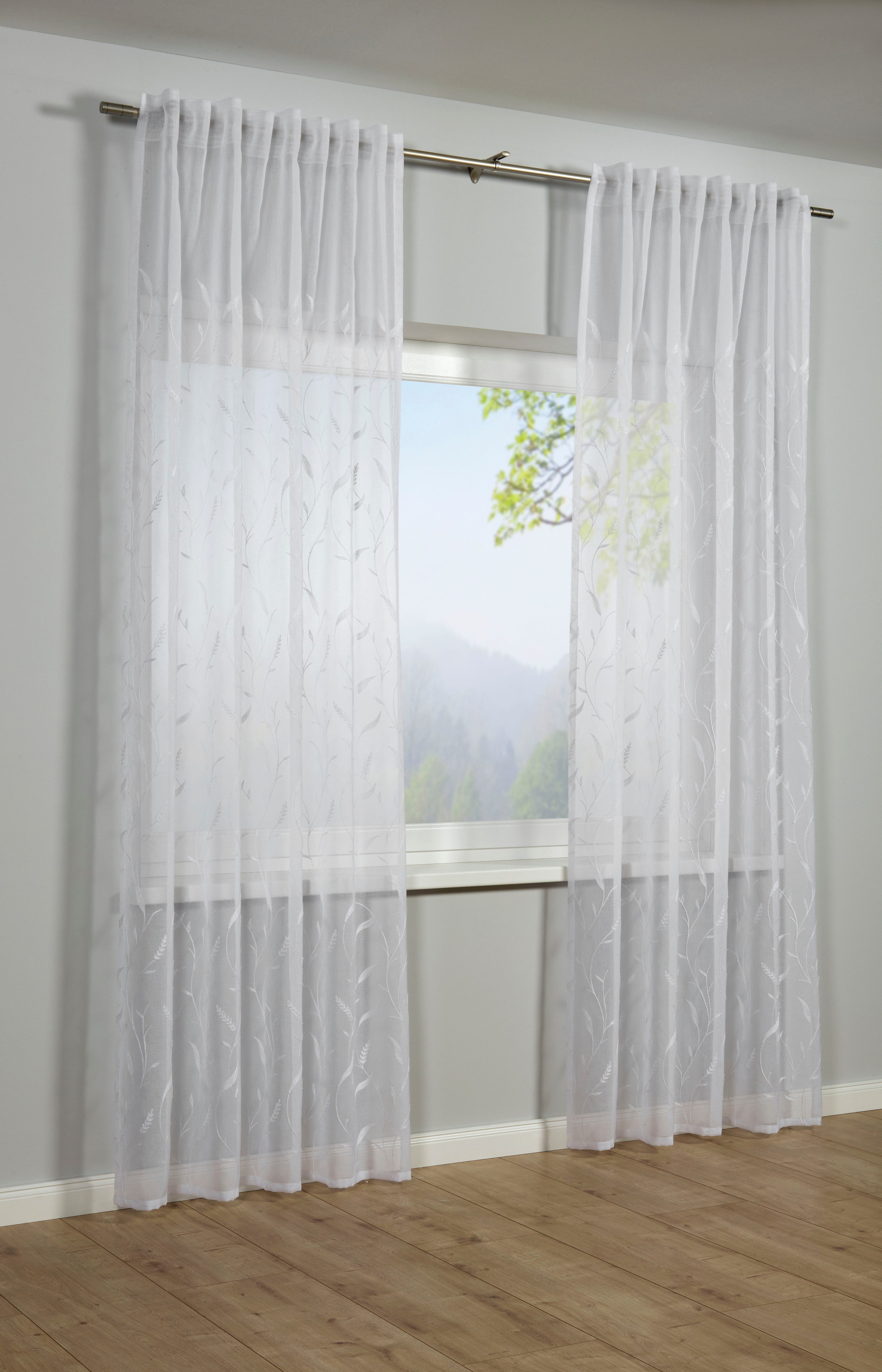 Sehlbach Gardine Schal Dolly-Voile Ranke (1 St), Schlaufen, blickdicht, mit Gardinenband und verdeckten Schlaufen