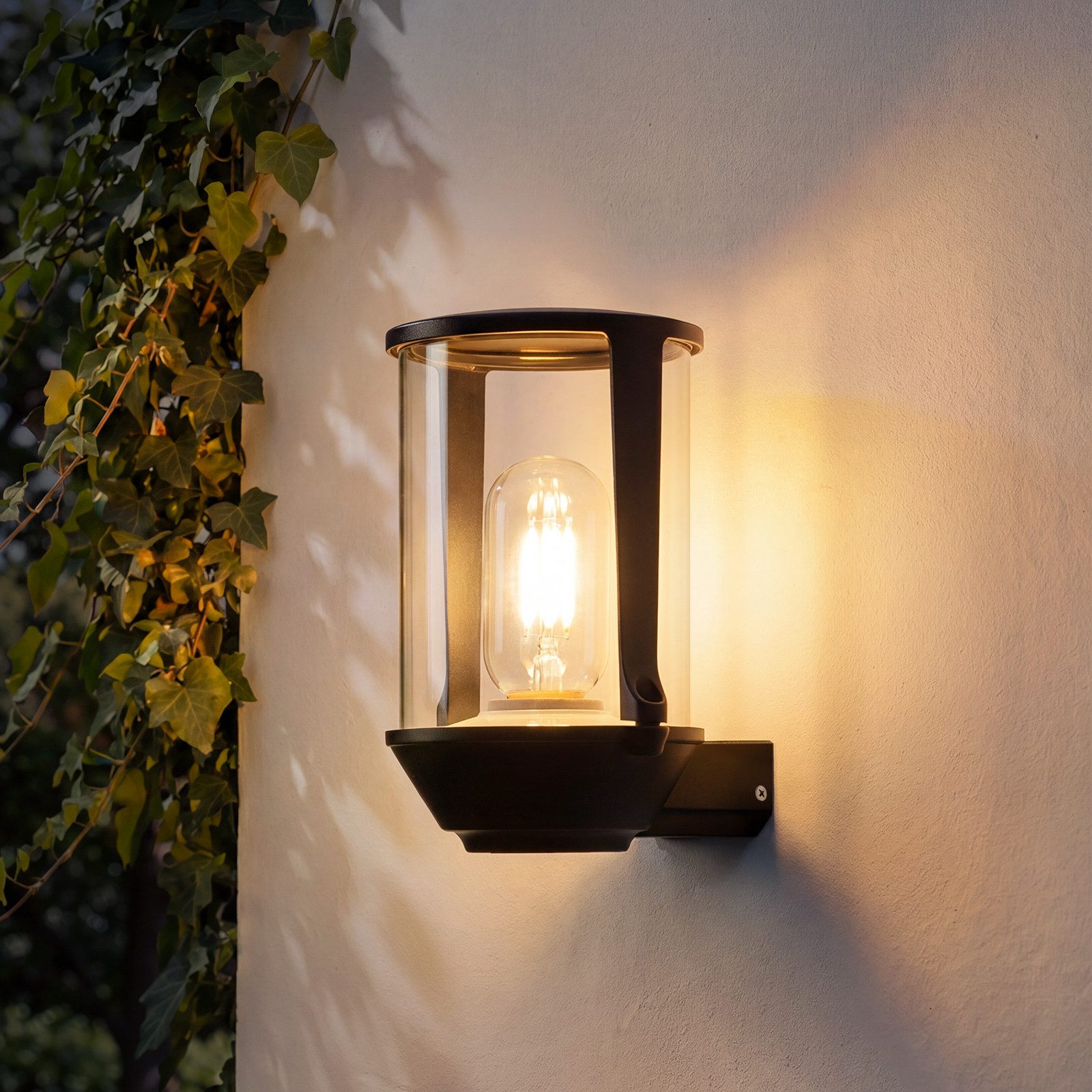 ZMH Außen-Wandleuchte Schwarz,E27 Wandlampe aus Aluminium und Glas, max. 40 W, für Hauswand, E27, ohne Leuchtmittel, Hochtransparenter Glasschirm für klare Lichtwirkung