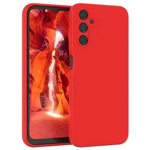 EAZY CASE Handyhülle Premium Silikon Case für Samsung Galaxy A14 5G 6,6 Zoll, Smart Slimcover mit Displayschutz Handy Softcase Silikonhülle Etui Rot