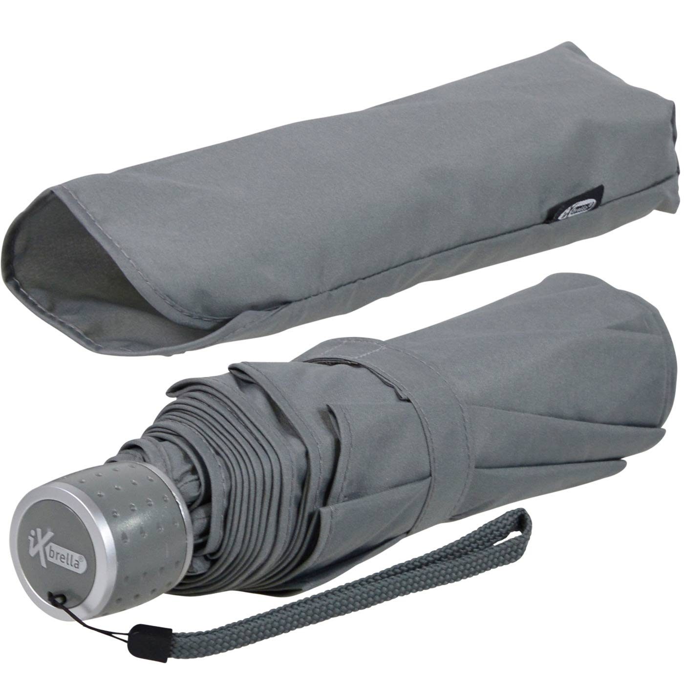 großem Ultra leicht, Taschenregenschirm mit iX-brella extra dezent - - Dach Light grau Mini