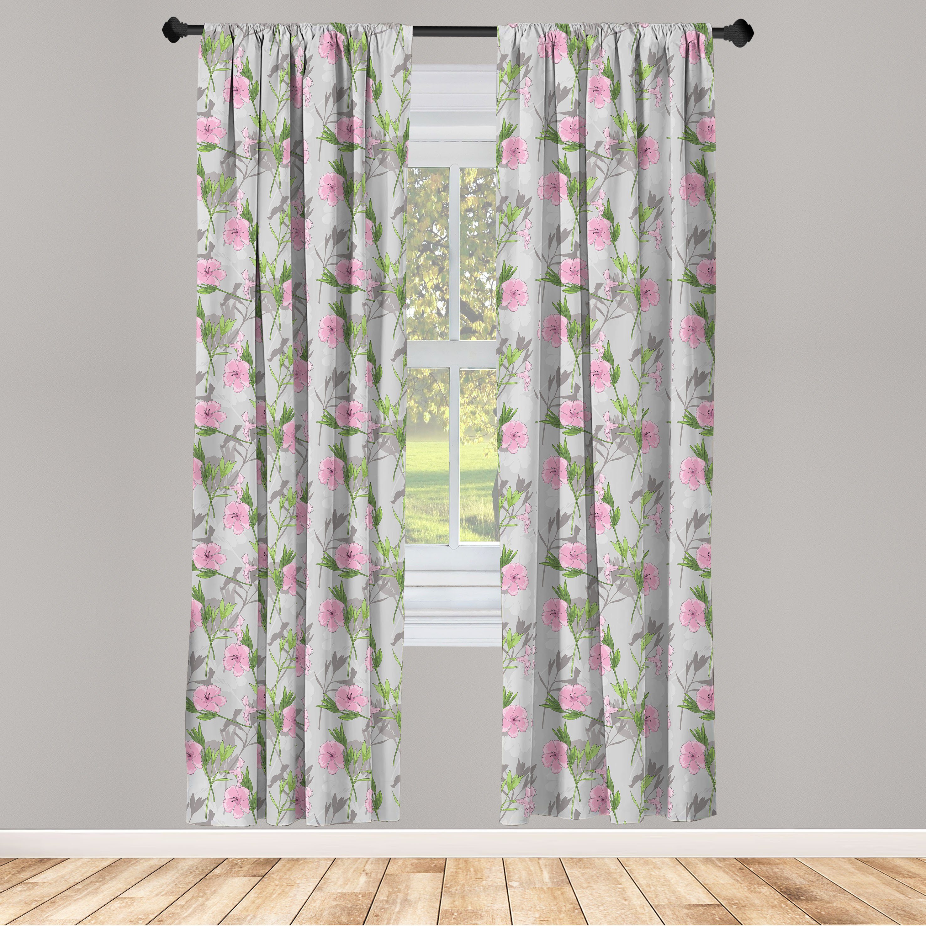 Gardine Vorhang für Wohnzimmer Schlafzimmer Dekor, Abakuhaus, Microfaser, Frühling Rosa Blüten Garten Wachstum