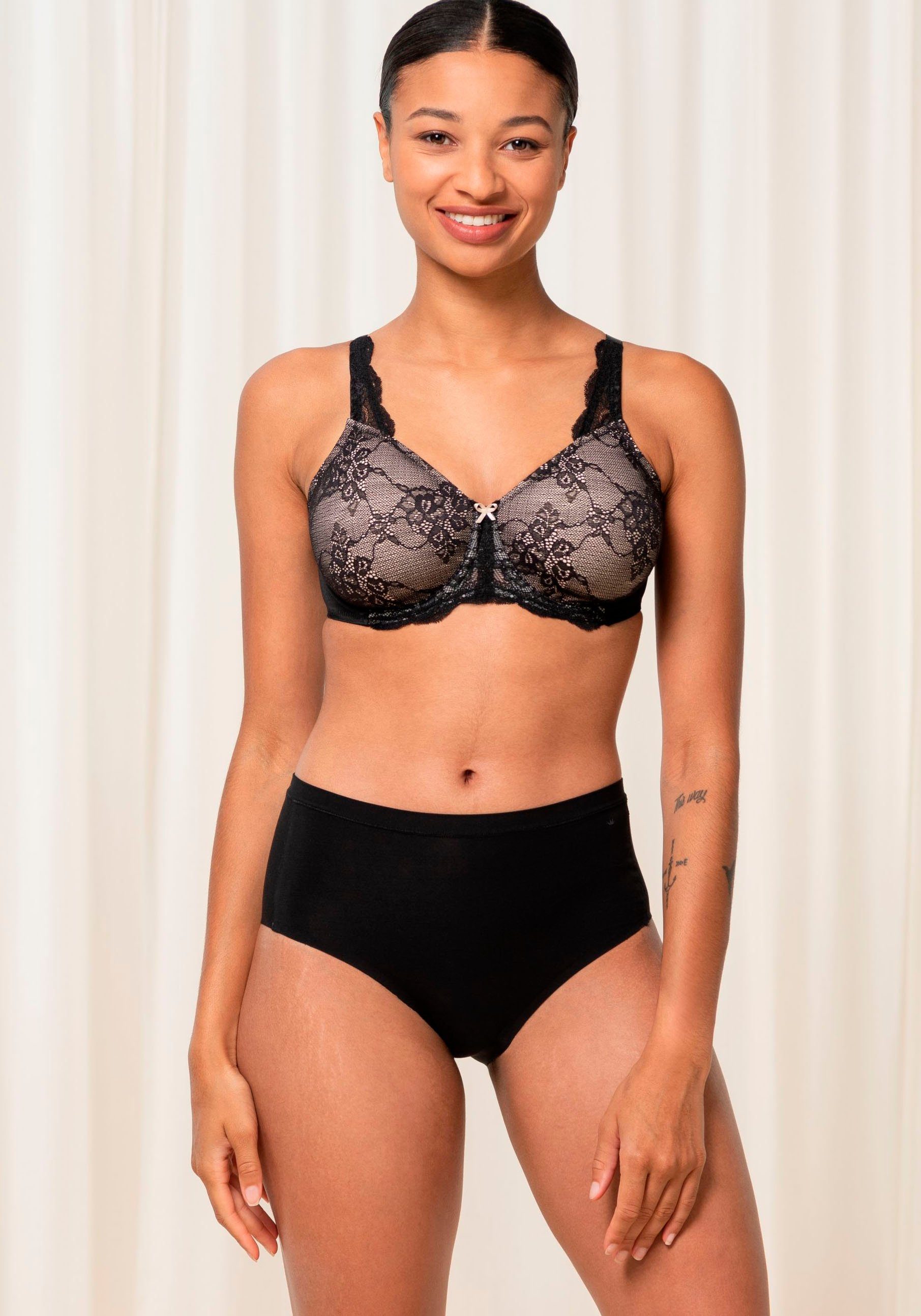 Triumph Minimizer-BH Sensation Dessous wunderschöner, blumiger C-G, schwarz-creme aus W01 Cup Spitze, Contouring