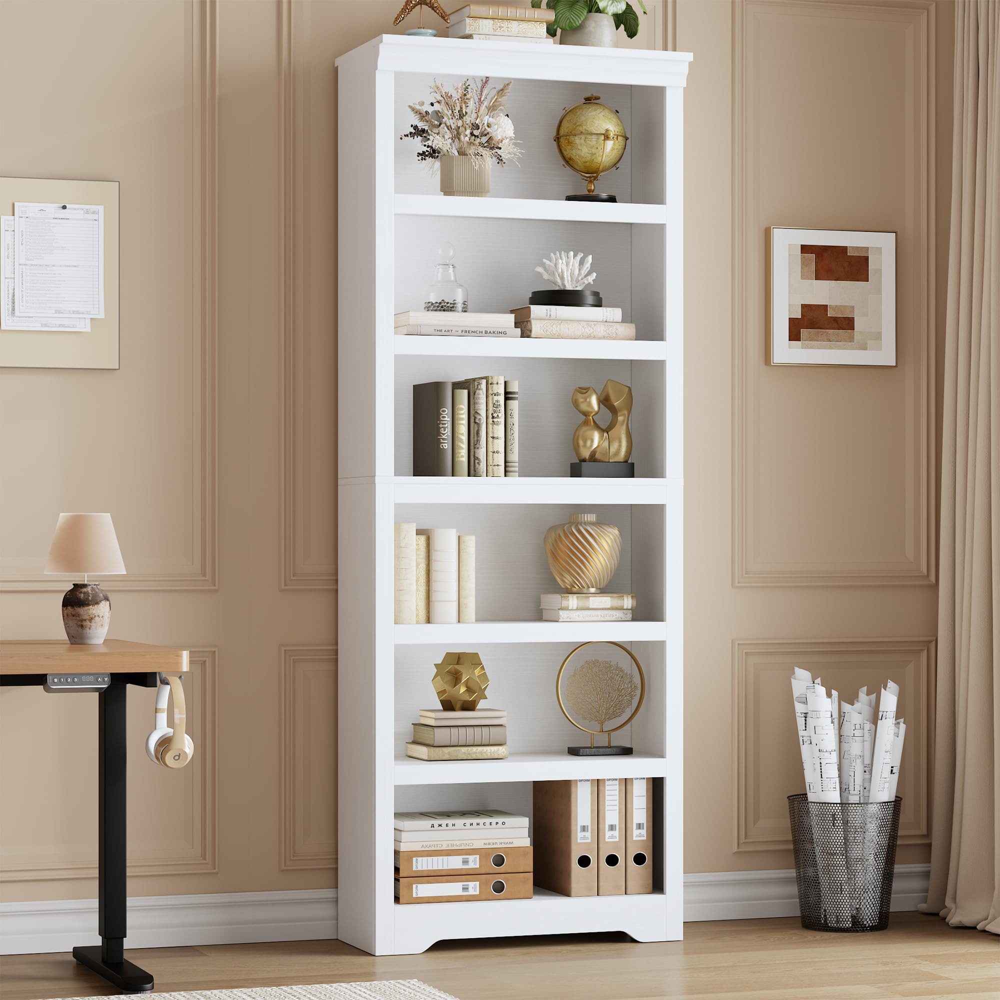 GarveeMore Bücherregal Bücherregal 6 Etagen offenes Bücherregal verstellbar